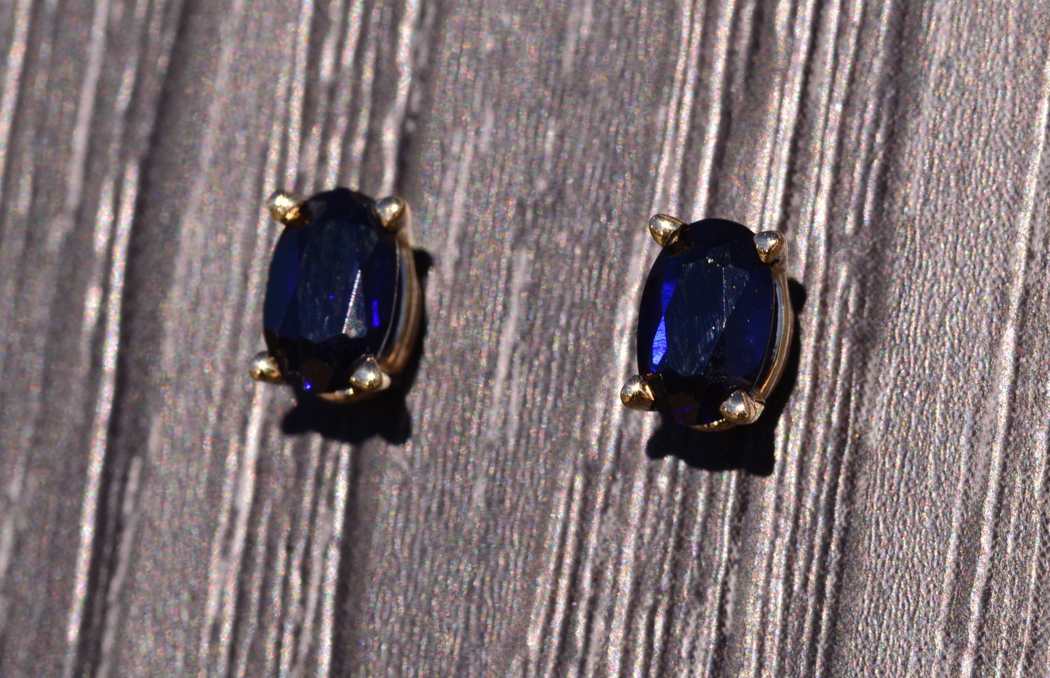 SOLD - The Kingsbury: Yellow Gold Diffused Sapphire Studs - Image 3