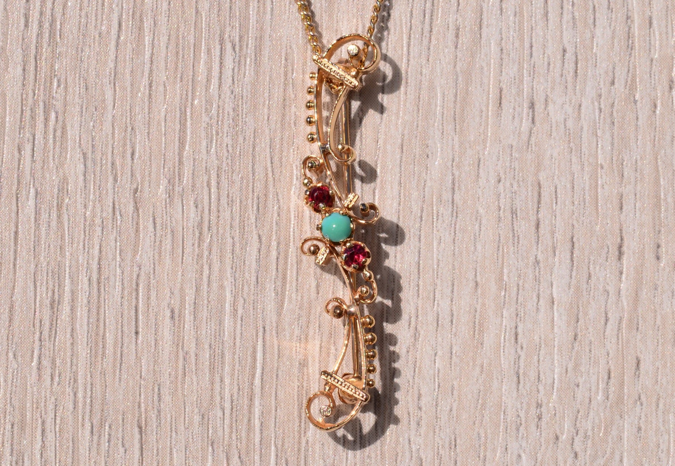 SOLD - The Winchester: Vintage Garnet and Turquoise Pin/Pendant - Image 2