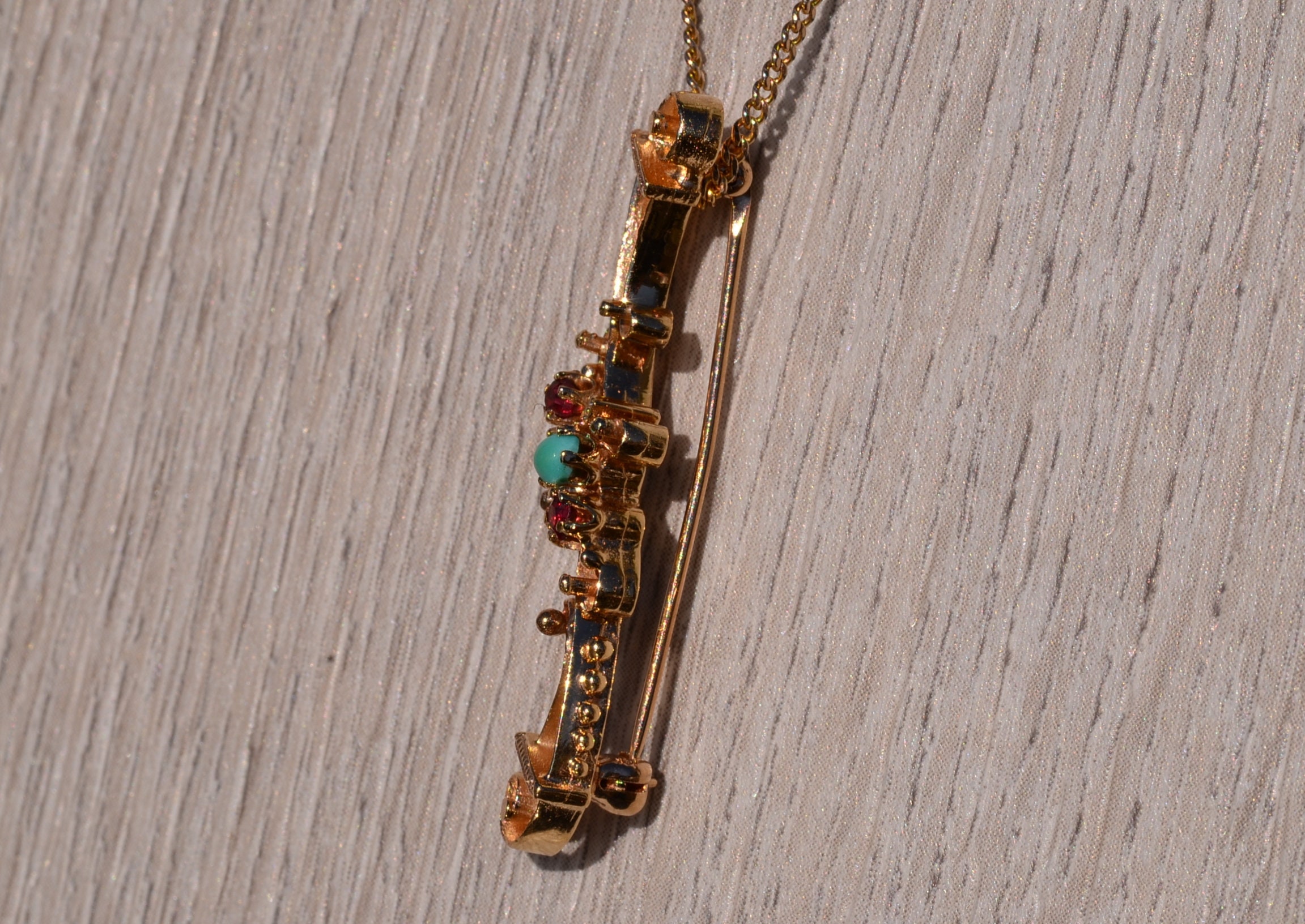 SOLD - The Winchester: Vintage Garnet and Turquoise Pin/Pendant - Image 3