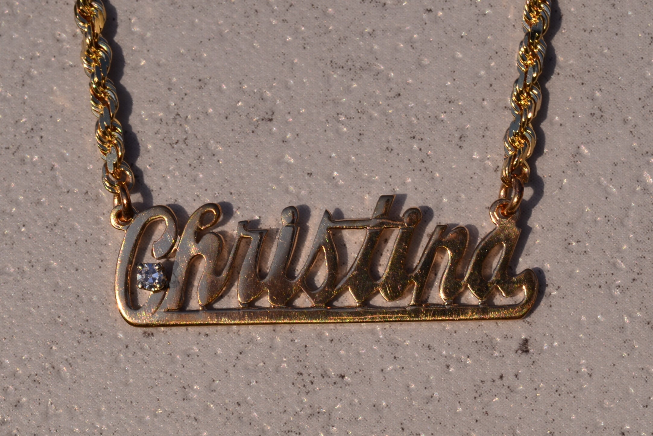 SOLD - The Christina: Ladies Custom Cut Christina Name Necklace with Diamond - Image 2