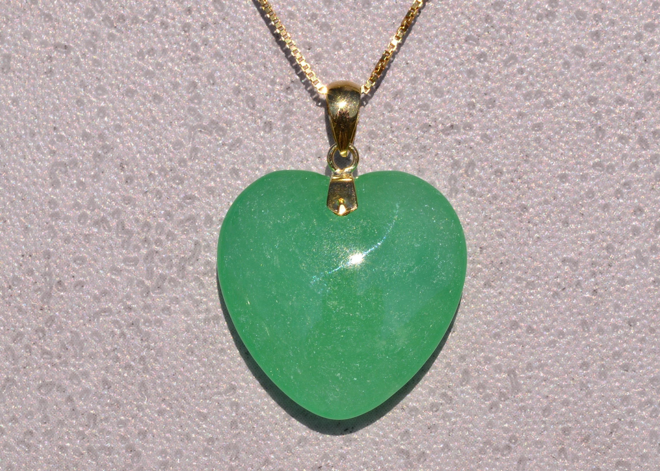 The Coupland: Apple Green Jadeite Heart Pendant with Yellow Gold - Image 3