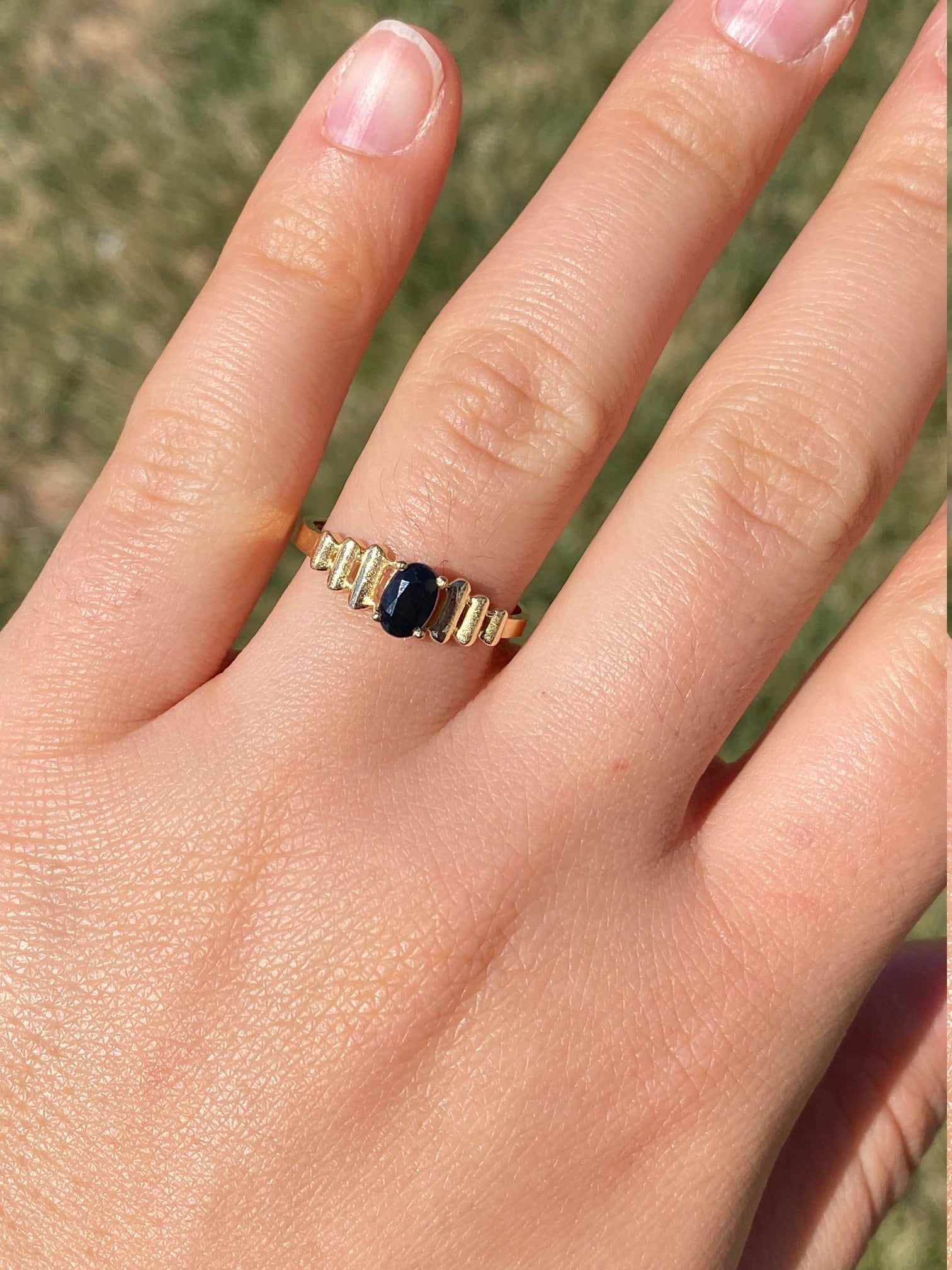 SOLD - The Katherine: Vintage Mid Century Modern Black Sapphire Ring in Yellow Gold - Image 8