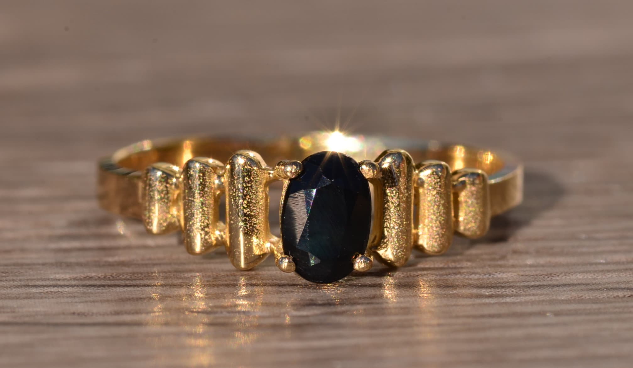 SOLD - The Katherine: Vintage Mid Century Modern Black Sapphire Ring in Yellow Gold - Image 2