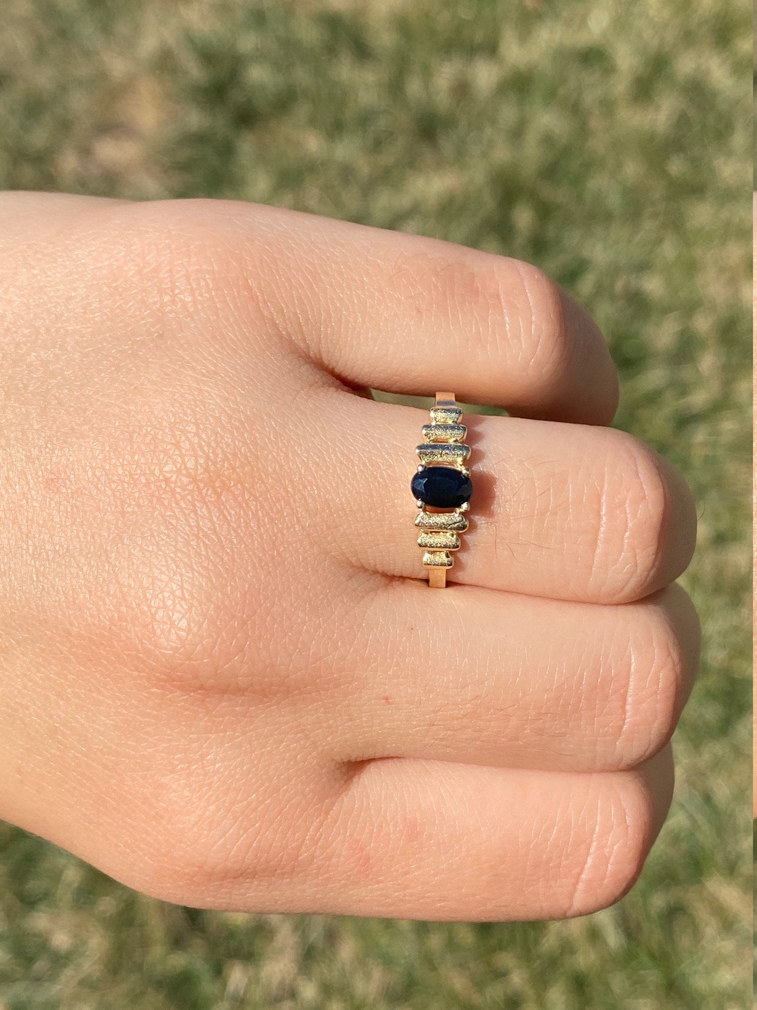 SOLD - The Katherine: Vintage Mid Century Modern Black Sapphire Ring in Yellow Gold - Image 10