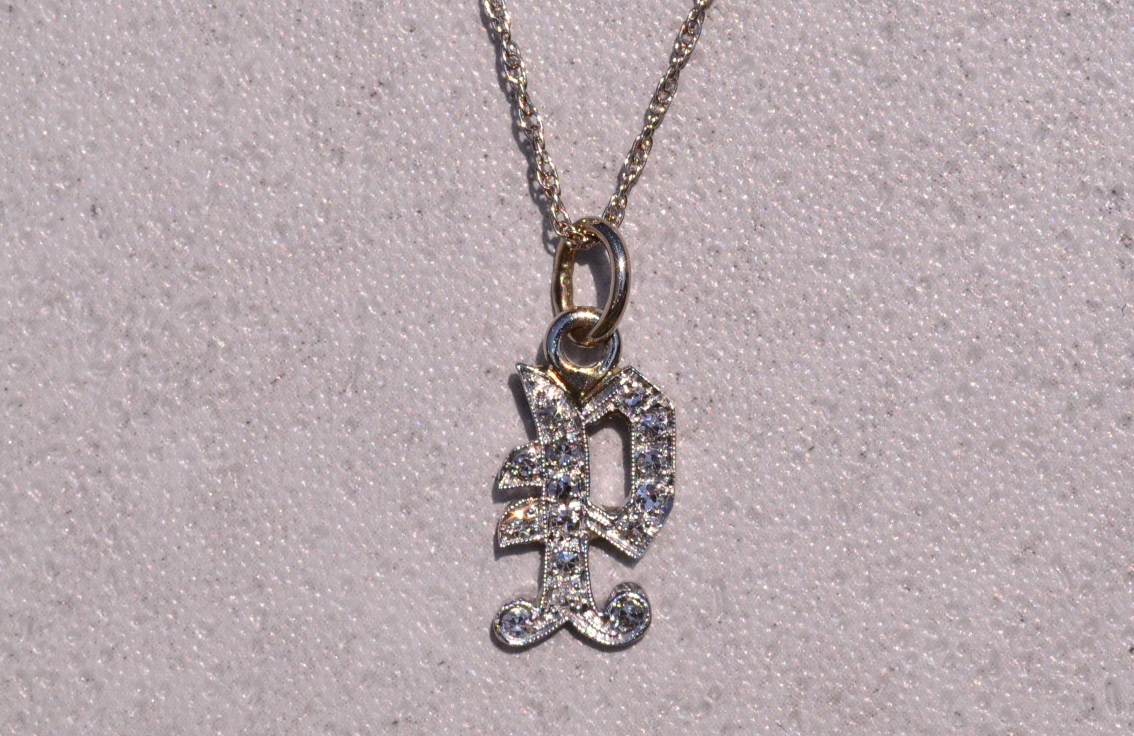 SOLD - The Pirate: Antique Art Deco White Gold Hand Carved Diamond P Initial Pendant - Image 2