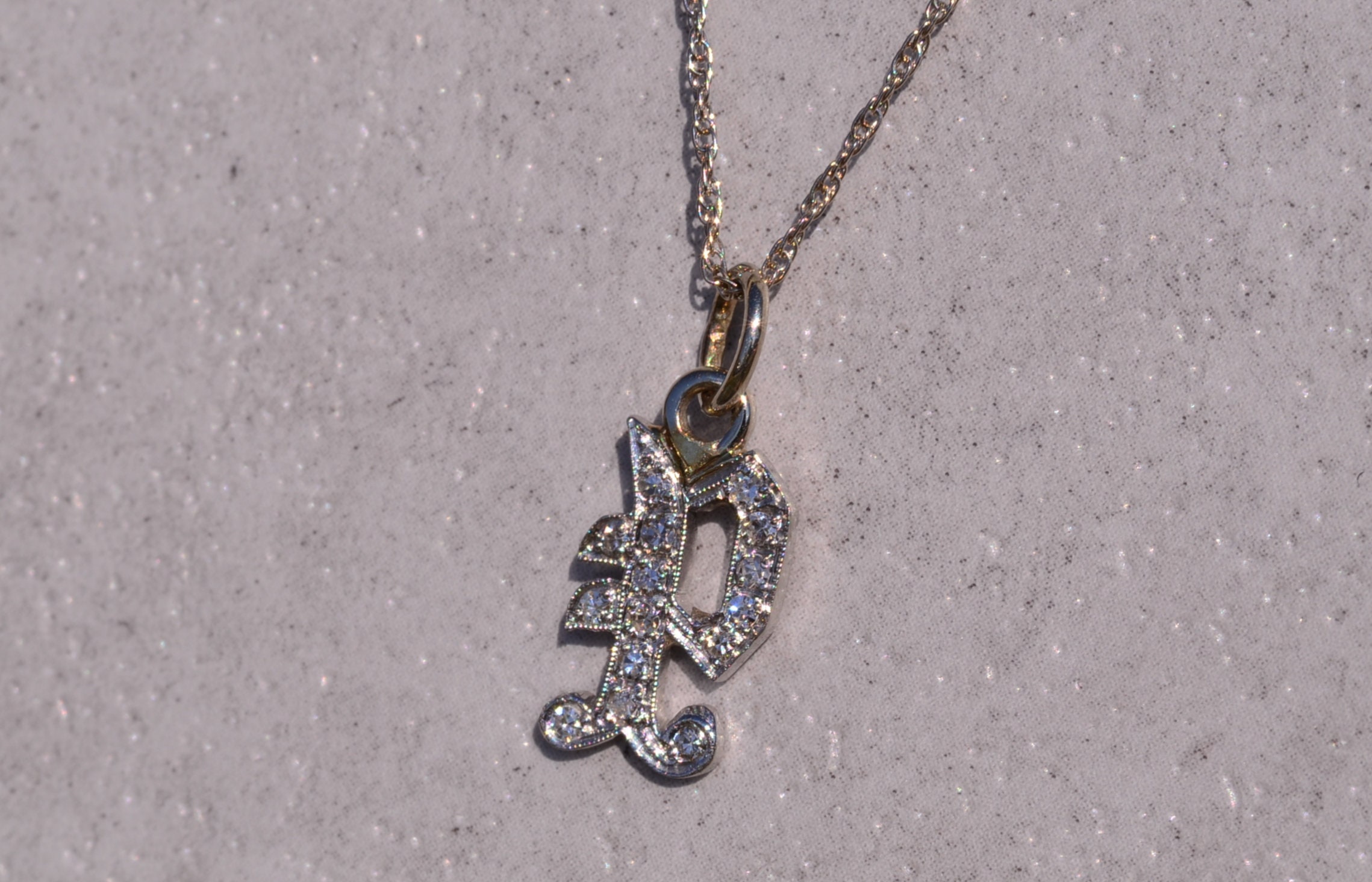 SOLD - The Pirate: Antique Art Deco White Gold Hand Carved Diamond P Initial Pendant - Image 3