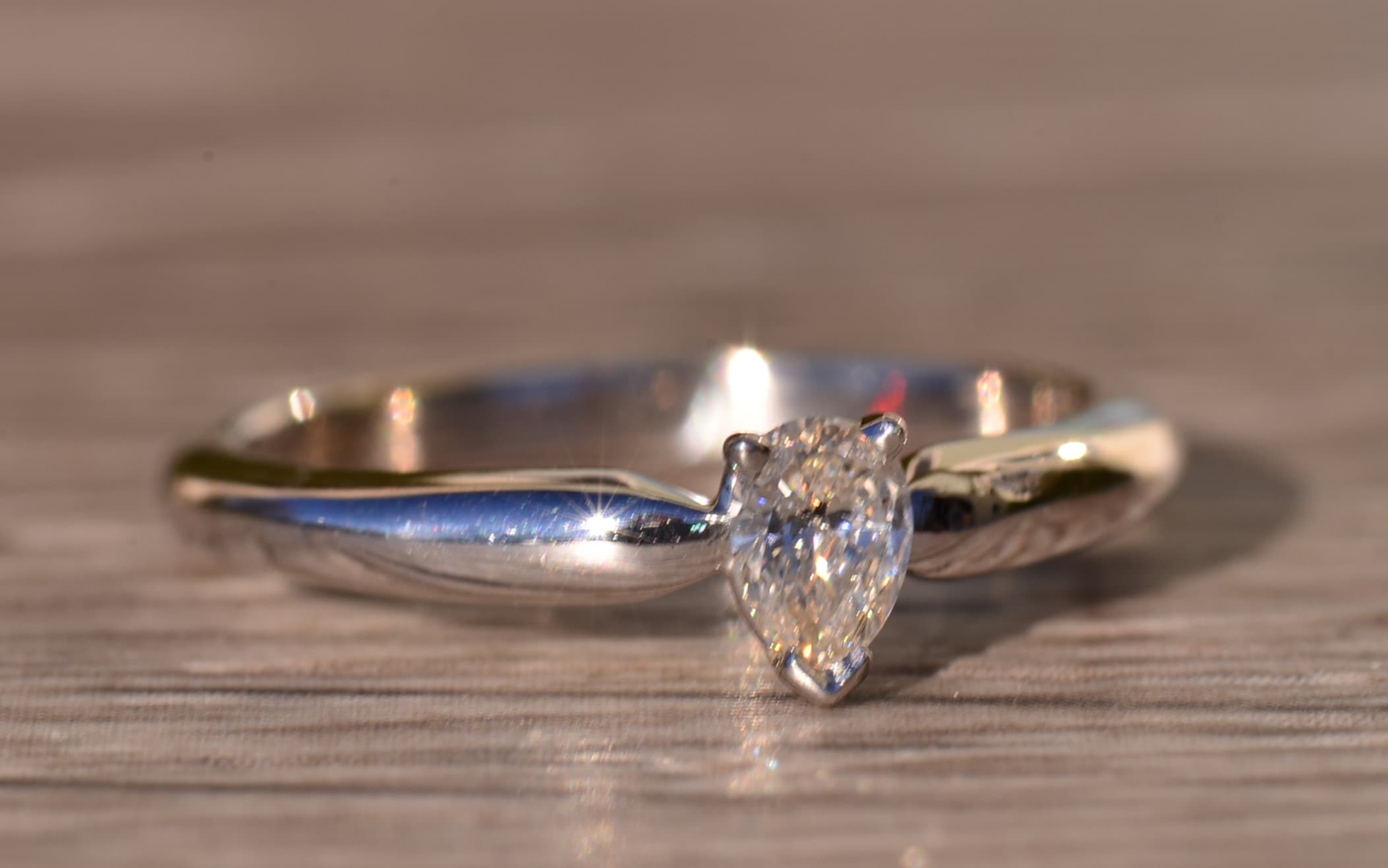 SOLD - The Broome: Pear Shaped Diamond Solitaire Engagement or Promise ring in White Gold - Image 6
