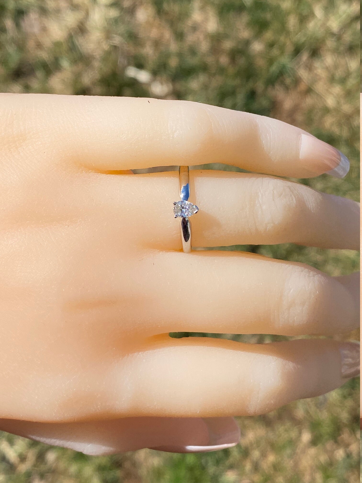 SOLD - The Broome: Pear Shaped Diamond Solitaire Engagement or Promise ring in White Gold - Image 10