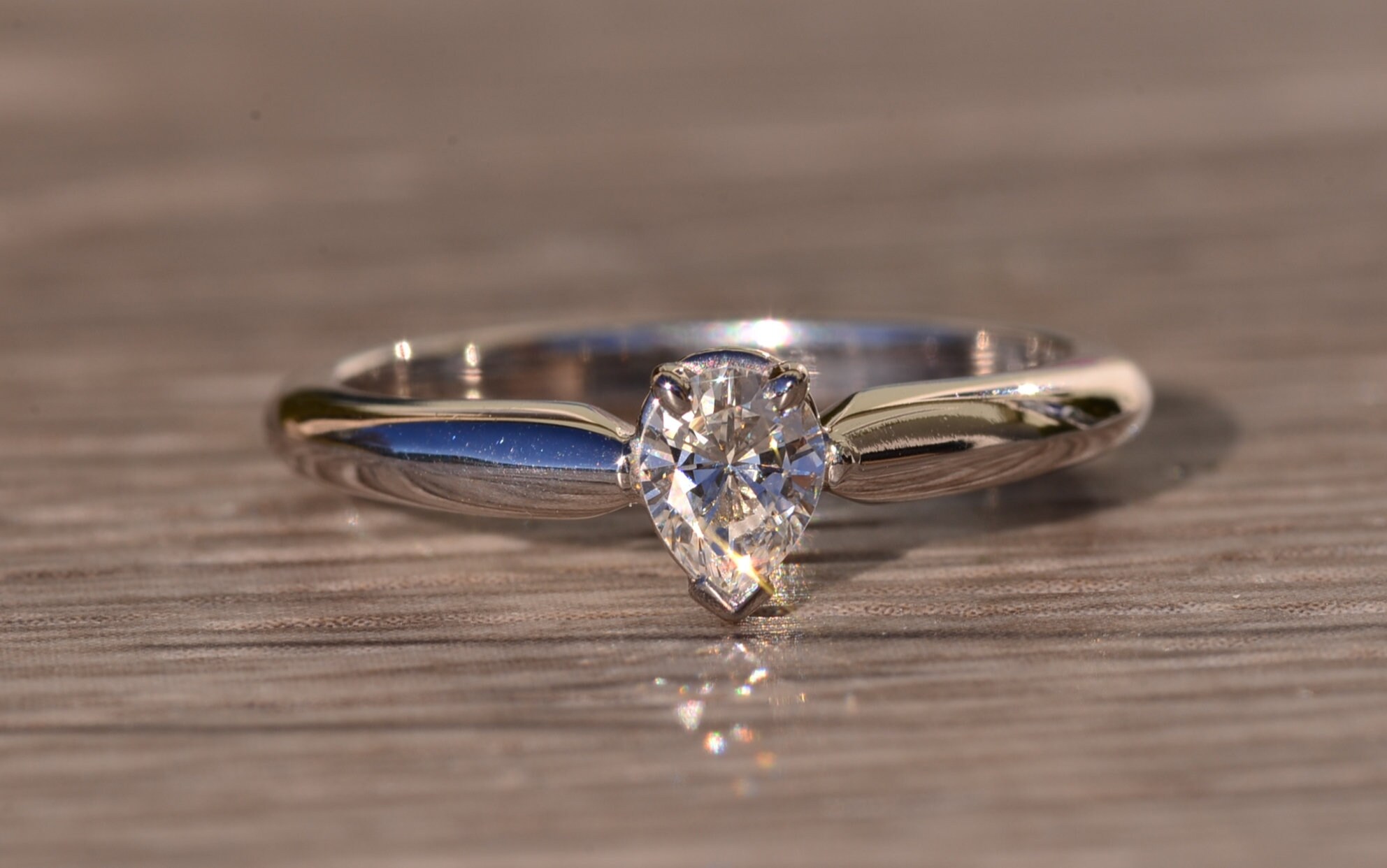The Marble Bar: White Gold Pear Shaped Diamond Solitaire Promise Engagement Ring - Image 2