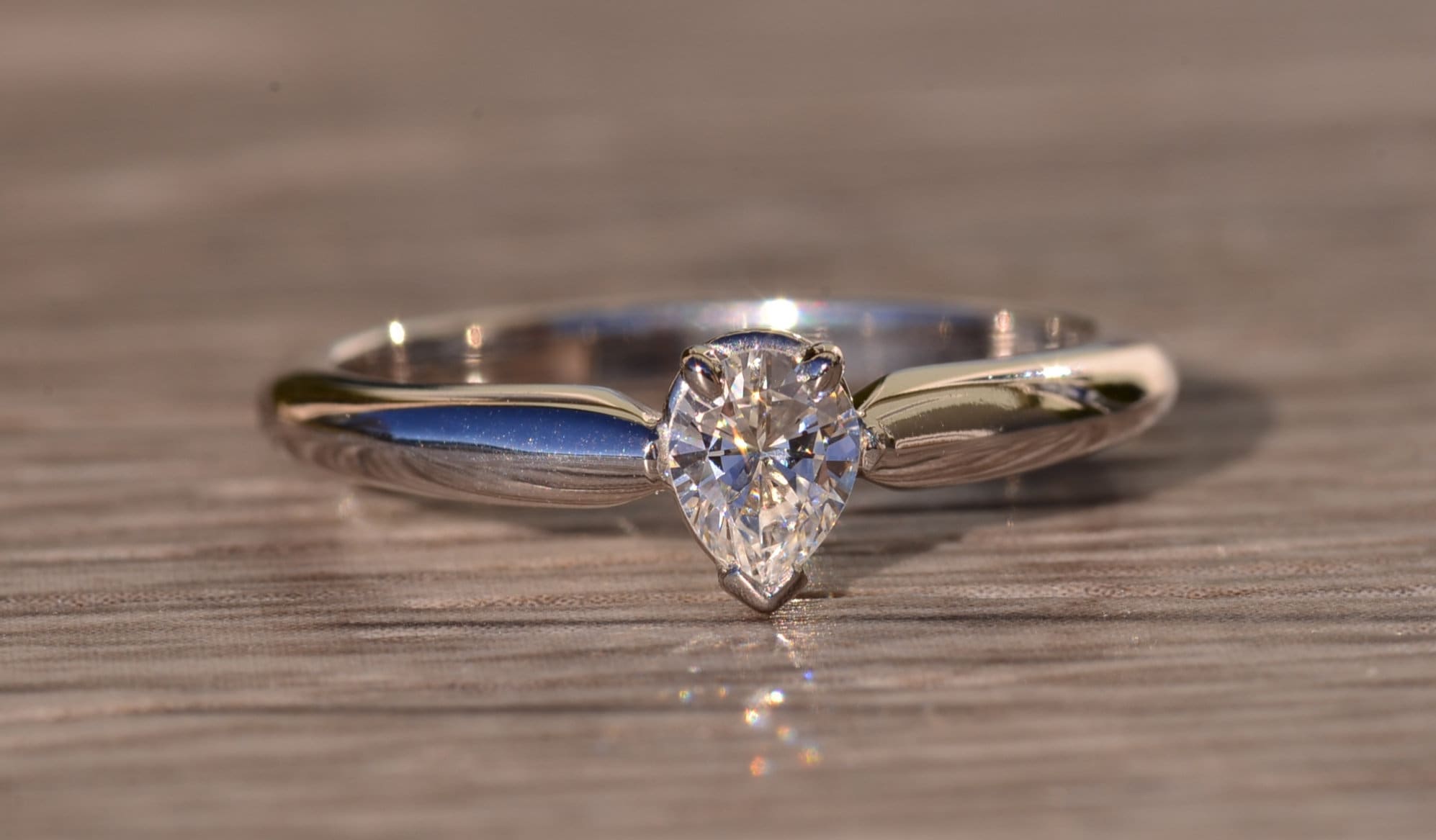 The Marble Bar: White Gold Pear Shaped Diamond Solitaire Promise Engagement Ring - Image 7