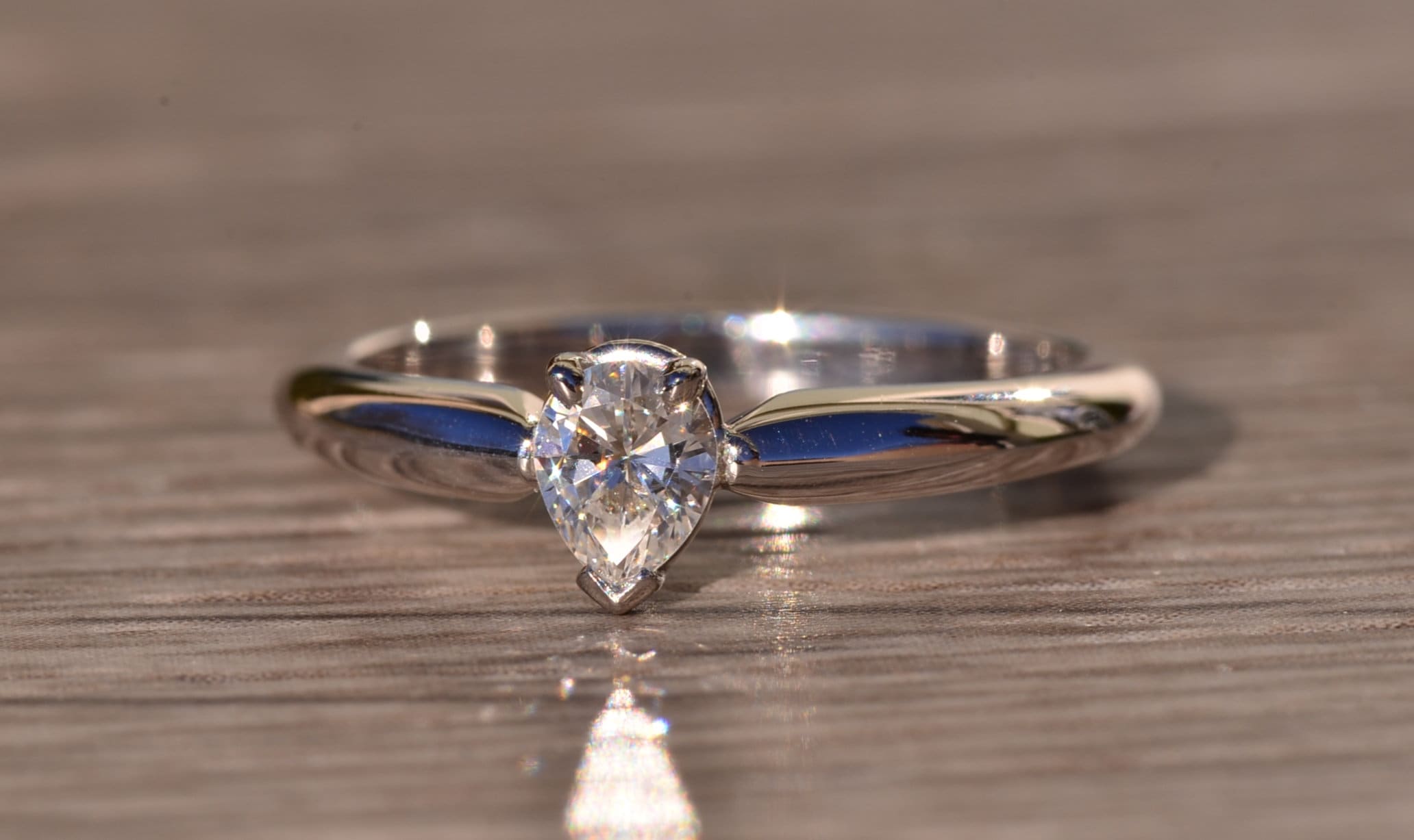 The Marble Bar: White Gold Pear Shaped Diamond Solitaire Promise Engagement Ring - Image 3