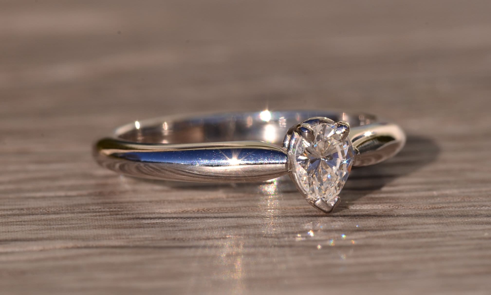 The Marble Bar: White Gold Pear Shaped Diamond Solitaire Promise Engagement Ring - Image 6