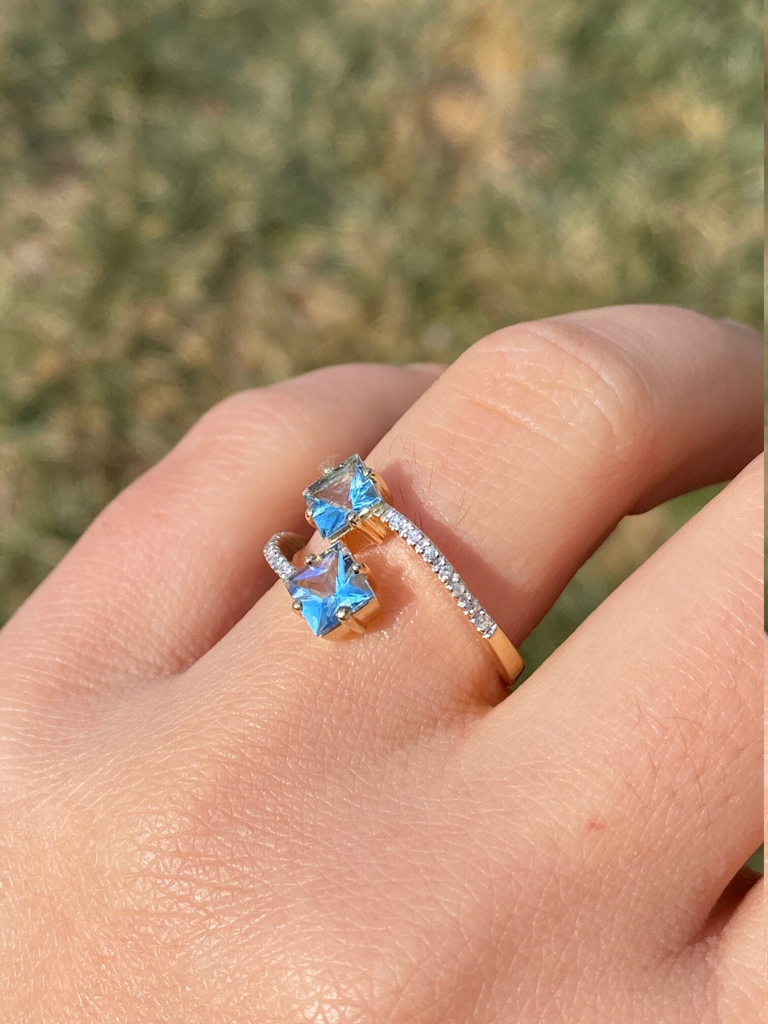 The Eastlake Greens: Contemporary Two Stone Ring with Aquamarine and Diamonds - Image 9