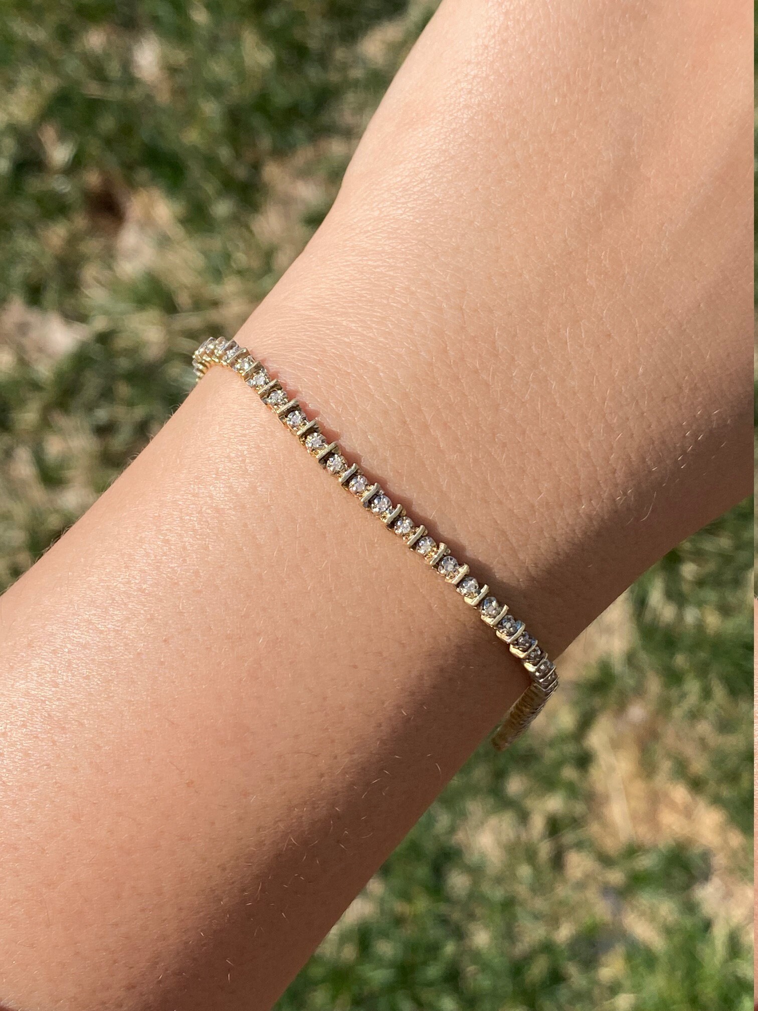 SOLD - The Puma: Vintage Yellow Gold Tennis Bracelet with Diamonds - Image 5