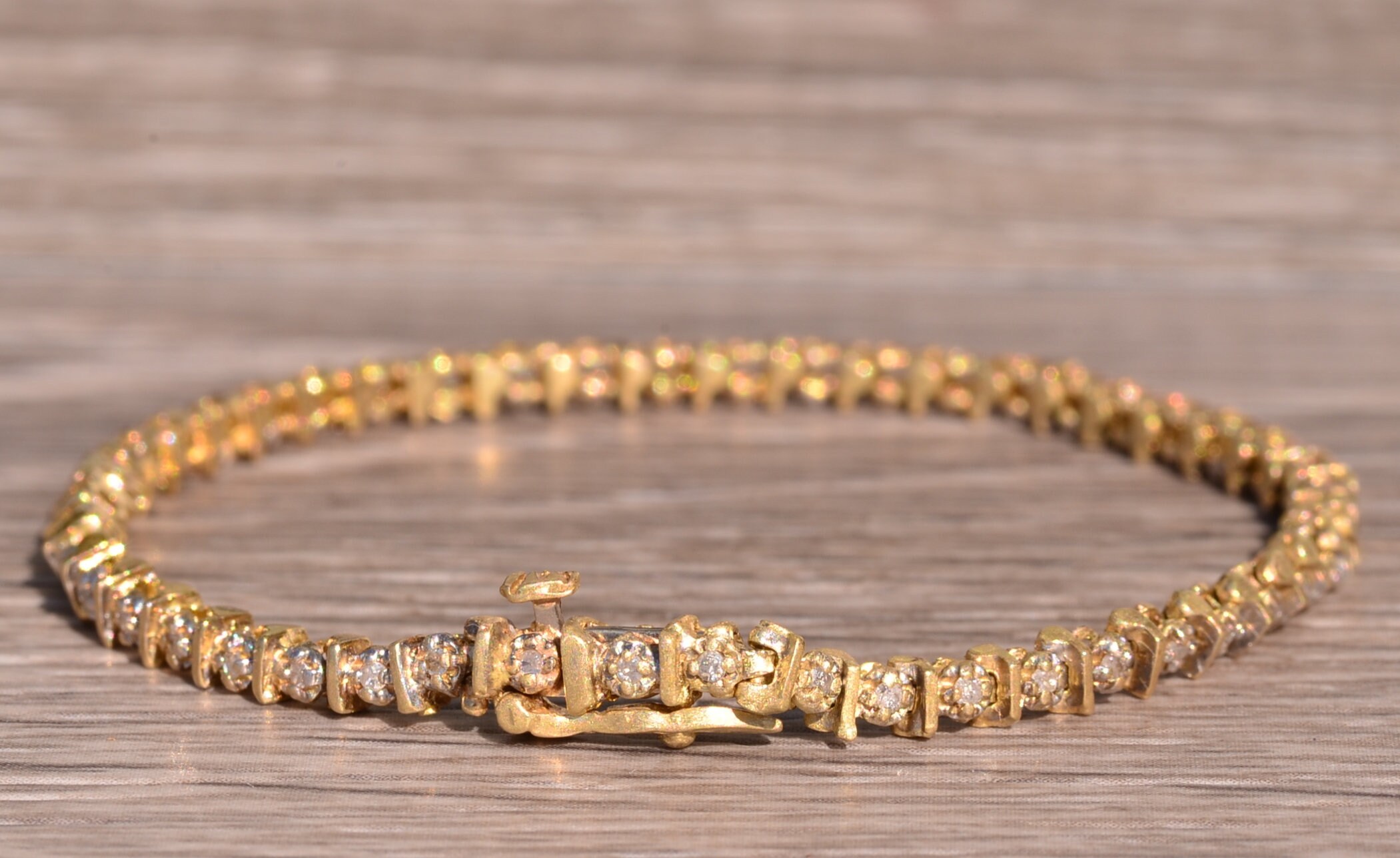 SOLD - The Puma: Vintage Yellow Gold Tennis Bracelet with Diamonds - Image 3