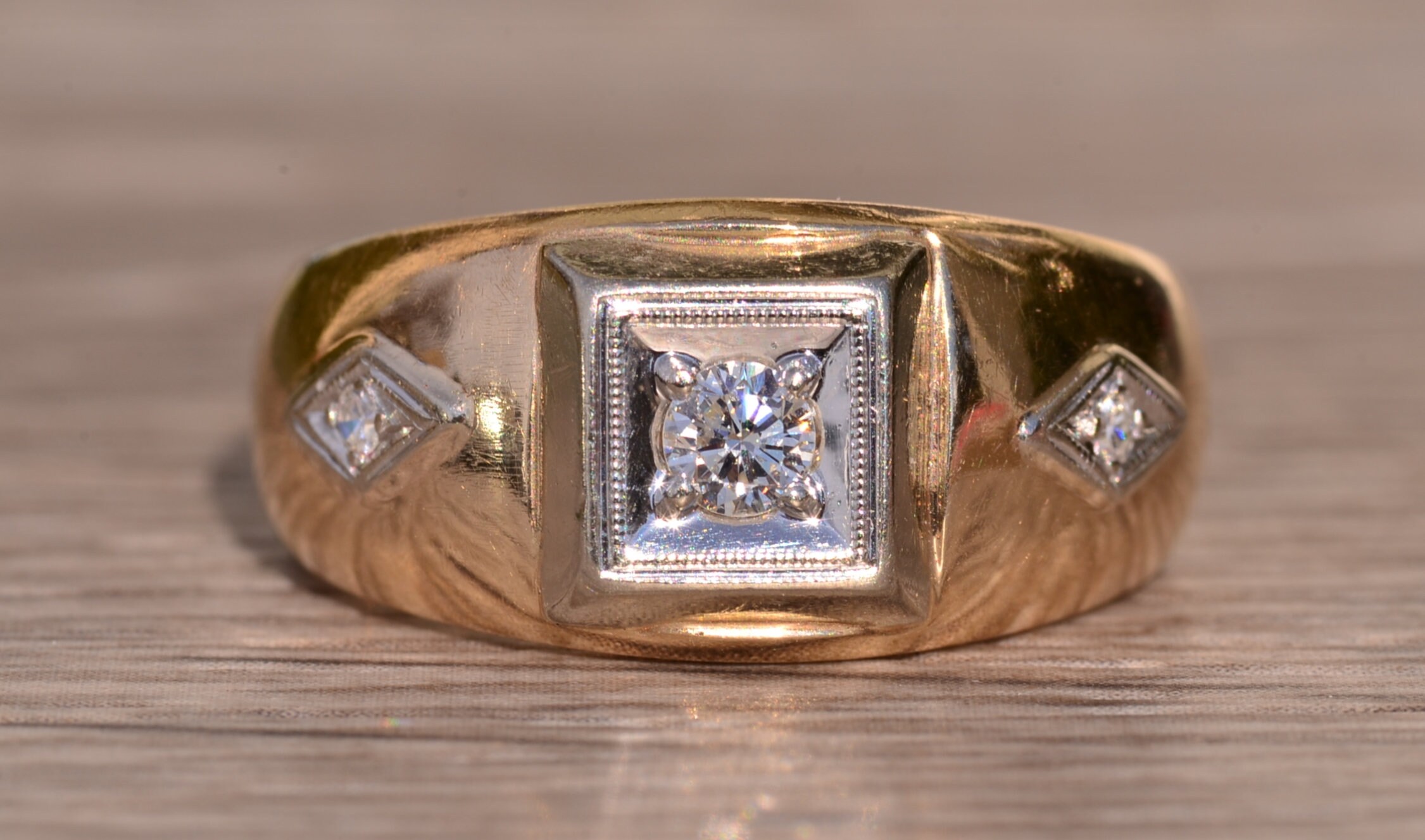 The Euclan: Gentleman's Antique Cocktail Ring with Diamonds - Image 2