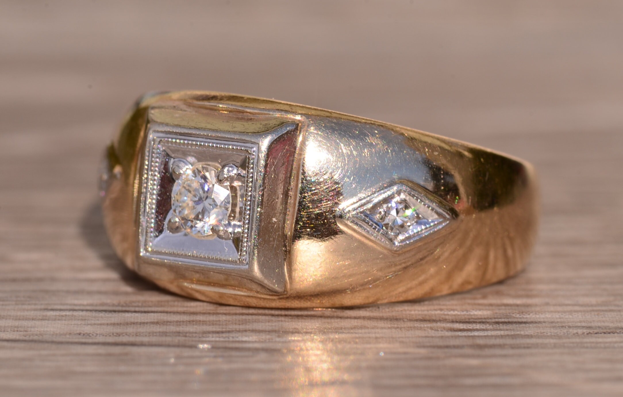 The Euclan: Gentleman's Antique Cocktail Ring with Diamonds - Image 3