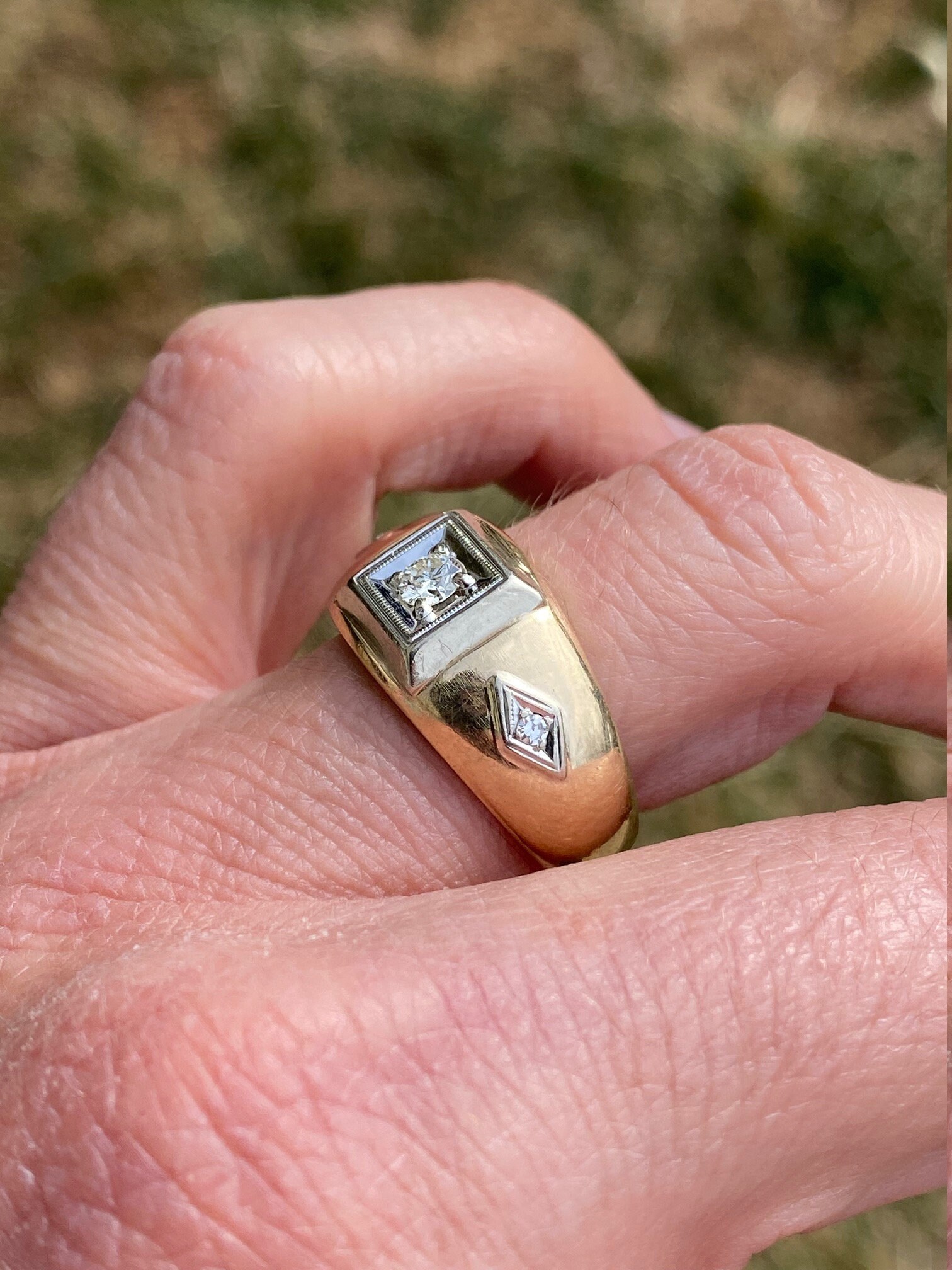 The Euclan: Gentleman's Antique Cocktail Ring with Diamonds - Image 10