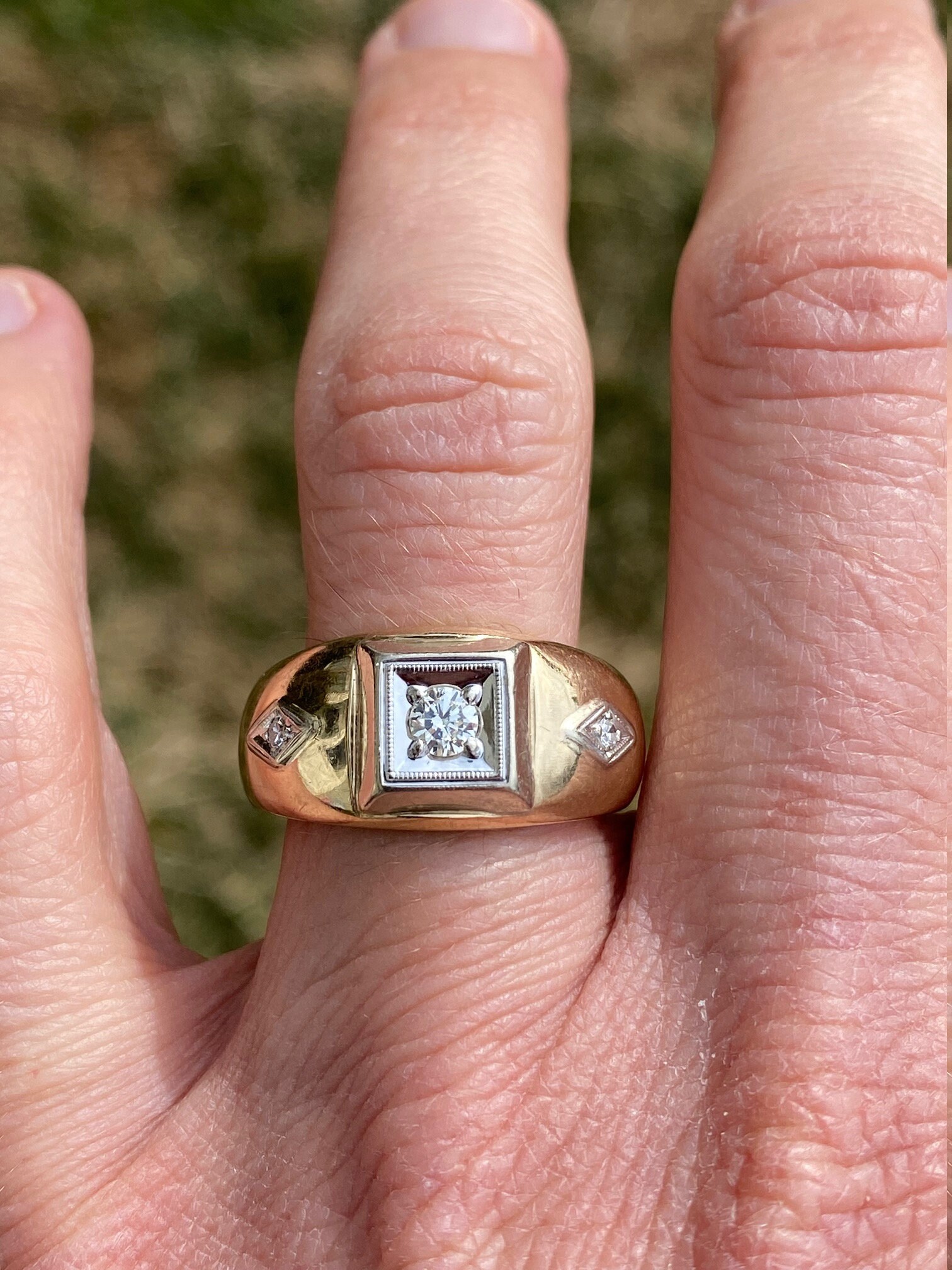 The Euclan: Gentleman's Antique Cocktail Ring with Diamonds - Image 9