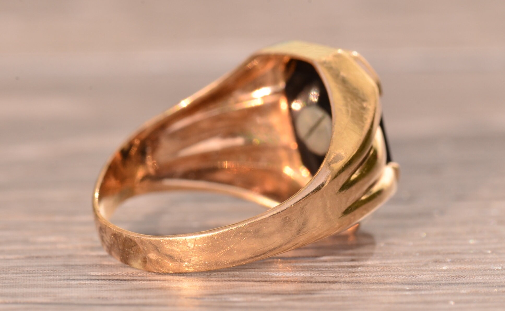 SOLD - The Retro S: Vintage Onyx Ring with Scripted S - Image 5
