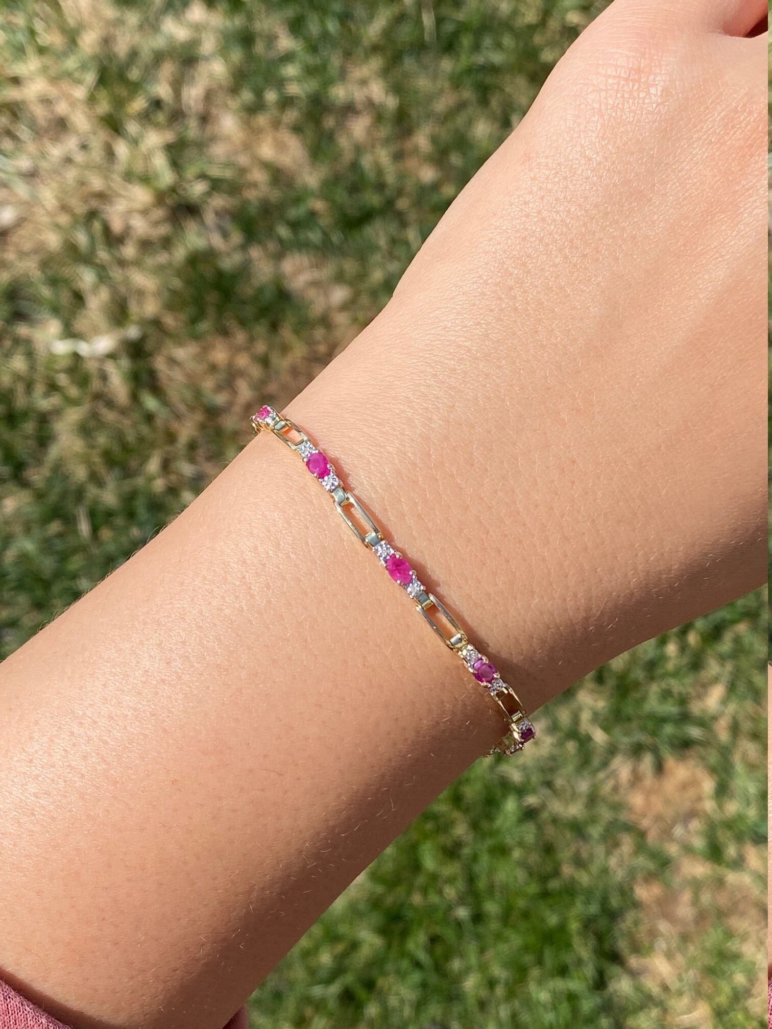 The Oceanside: Yellow Gold Ruby and Diamond Tennis Bracelet - Image 5