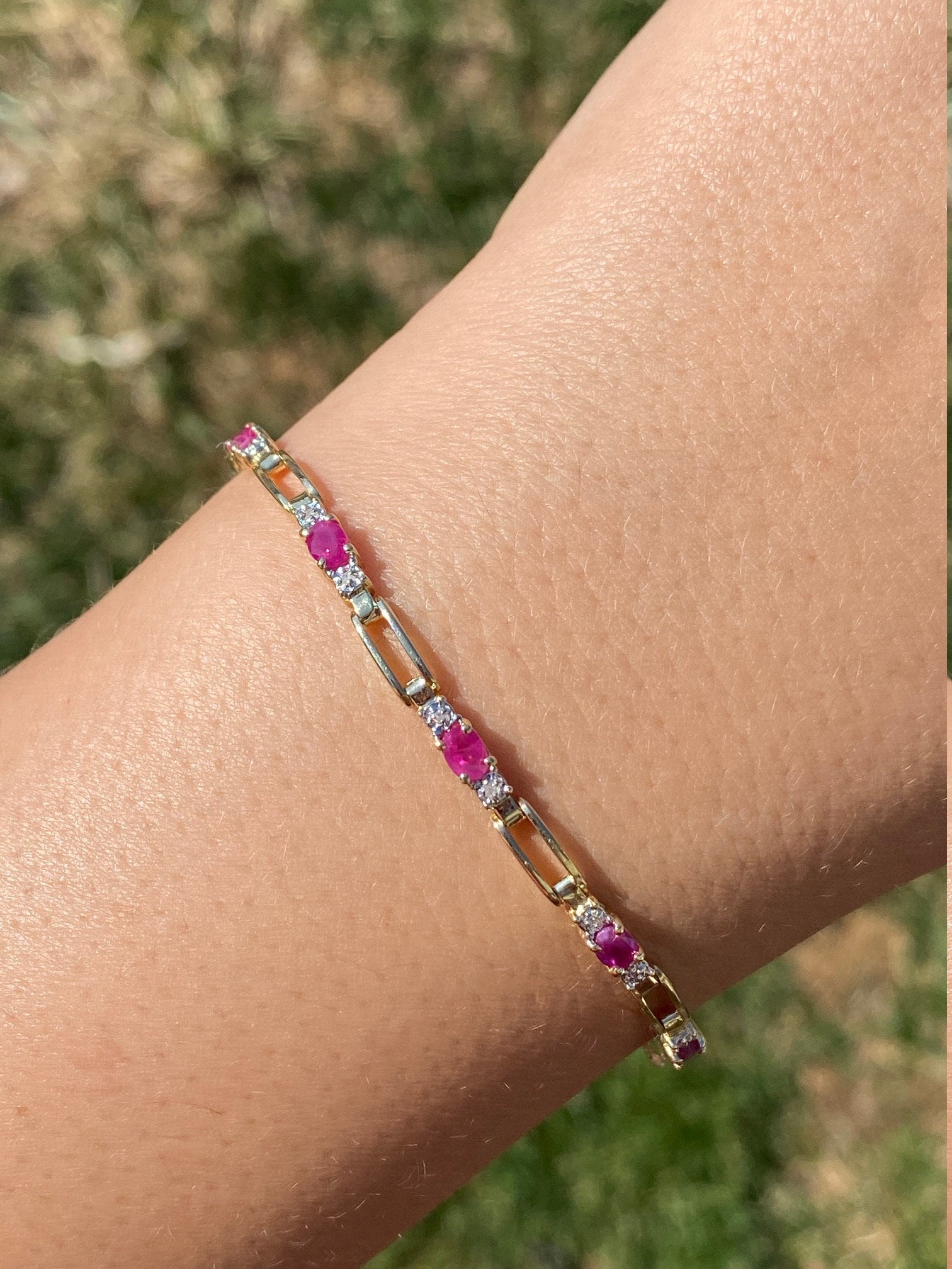 The Oceanside: Yellow Gold Ruby and Diamond Tennis Bracelet - Image 6