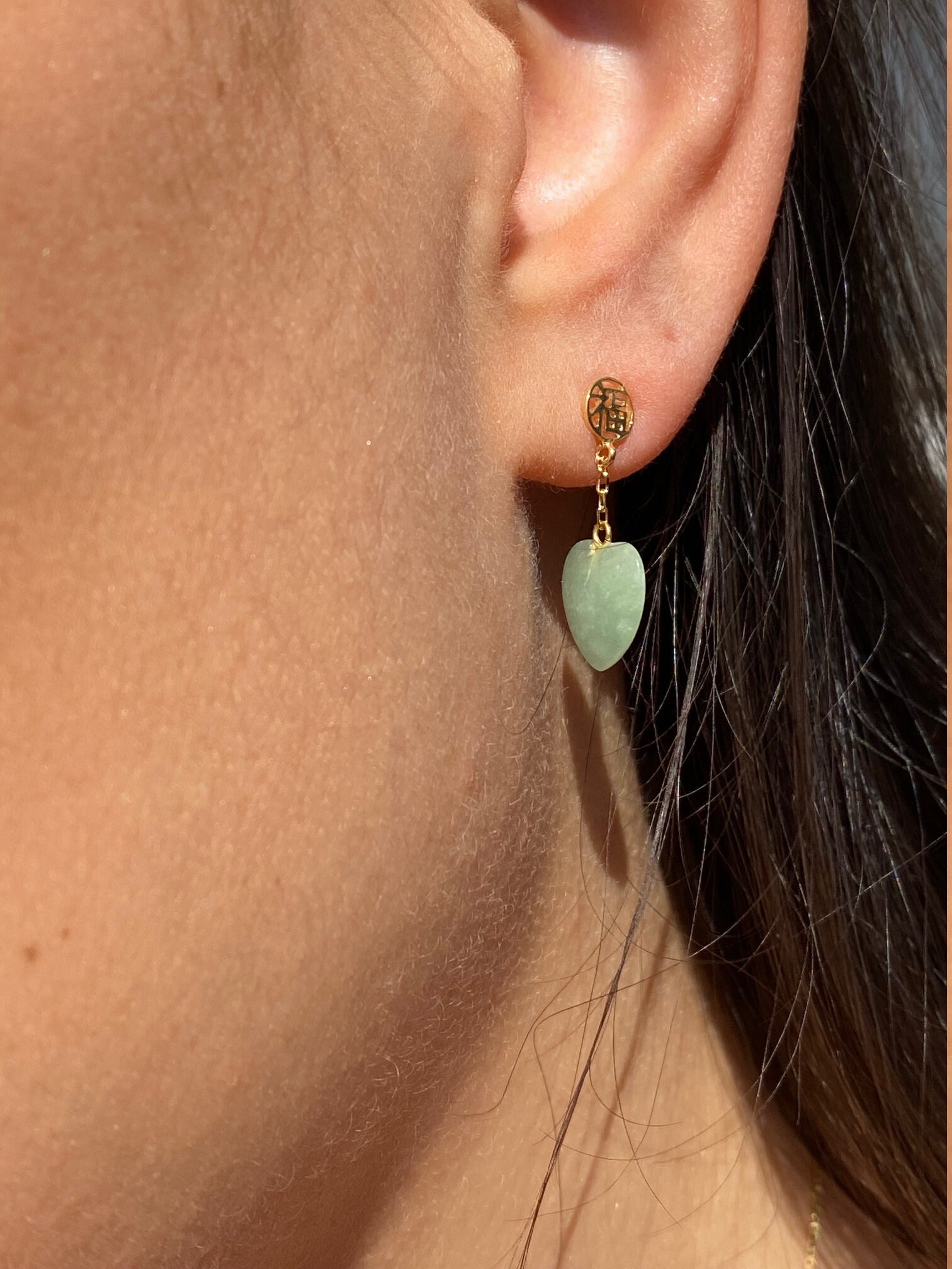The Blessings: Jade Earrings in Yellow Gold - Image 4