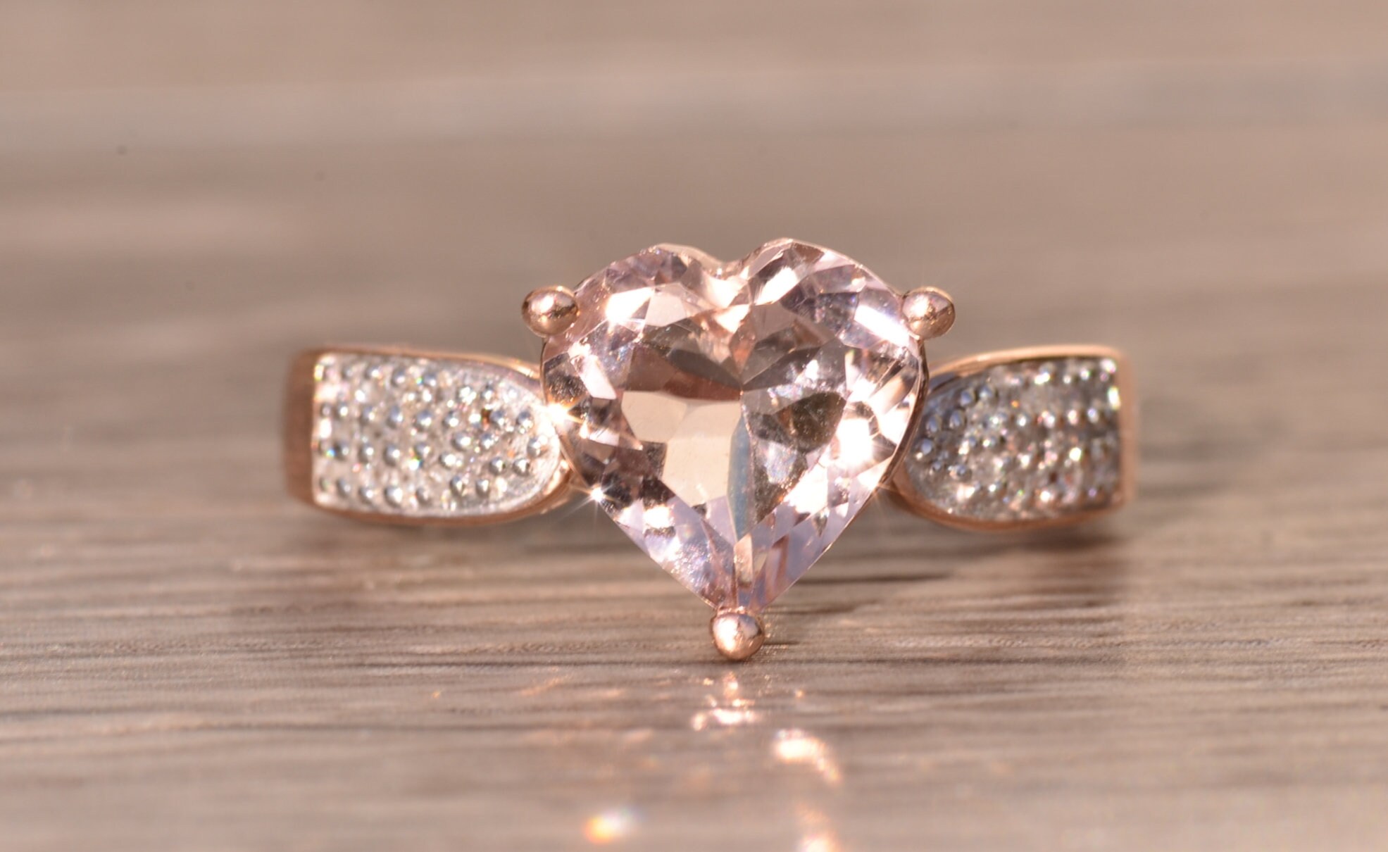 SOLD - The Lititz: Rose Gold Ring set with Heart Shaped Morganite and Diamonds - Image 7