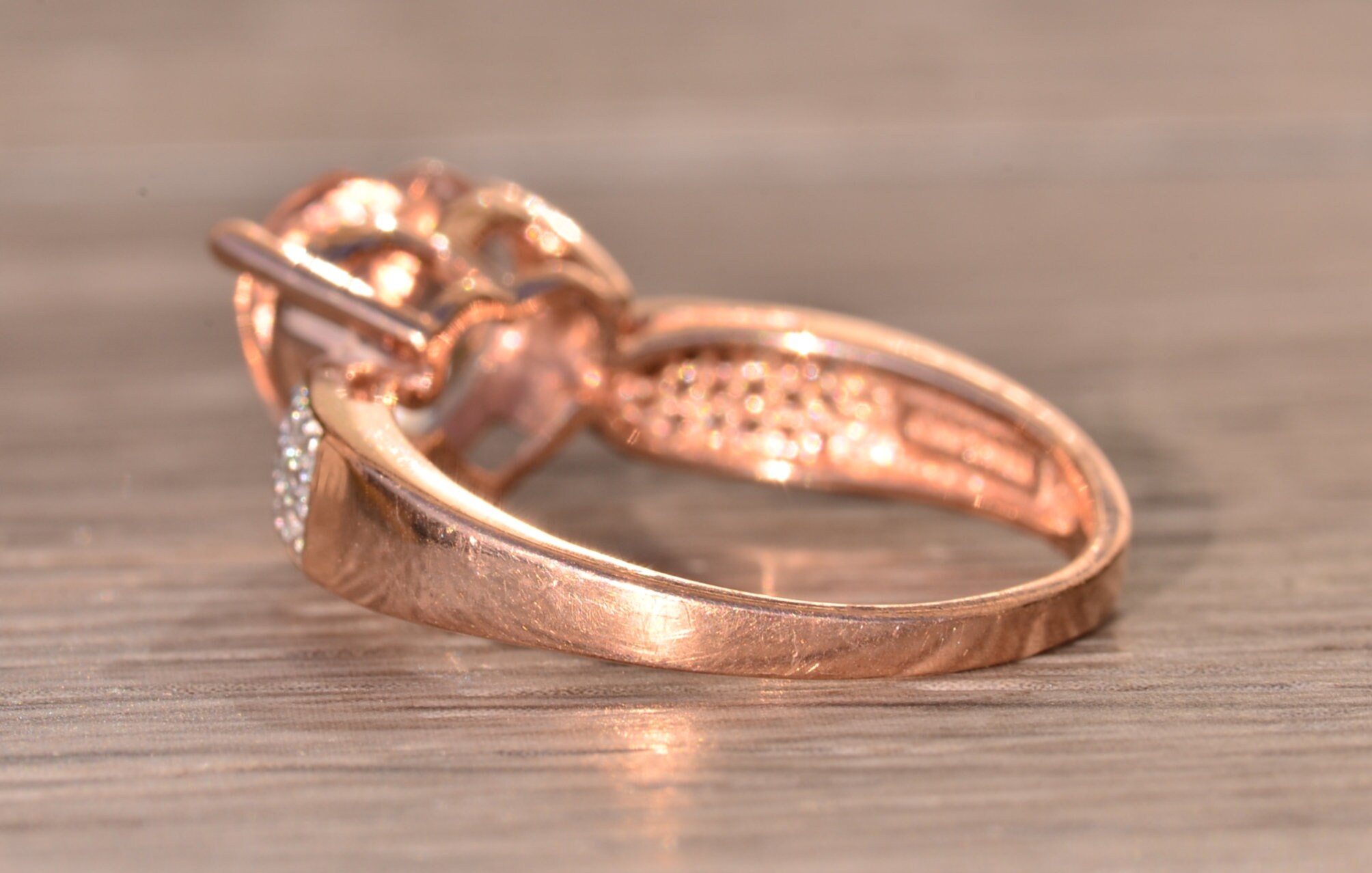 SOLD - The Lititz: Rose Gold Ring set with Heart Shaped Morganite and Diamonds - Image 4