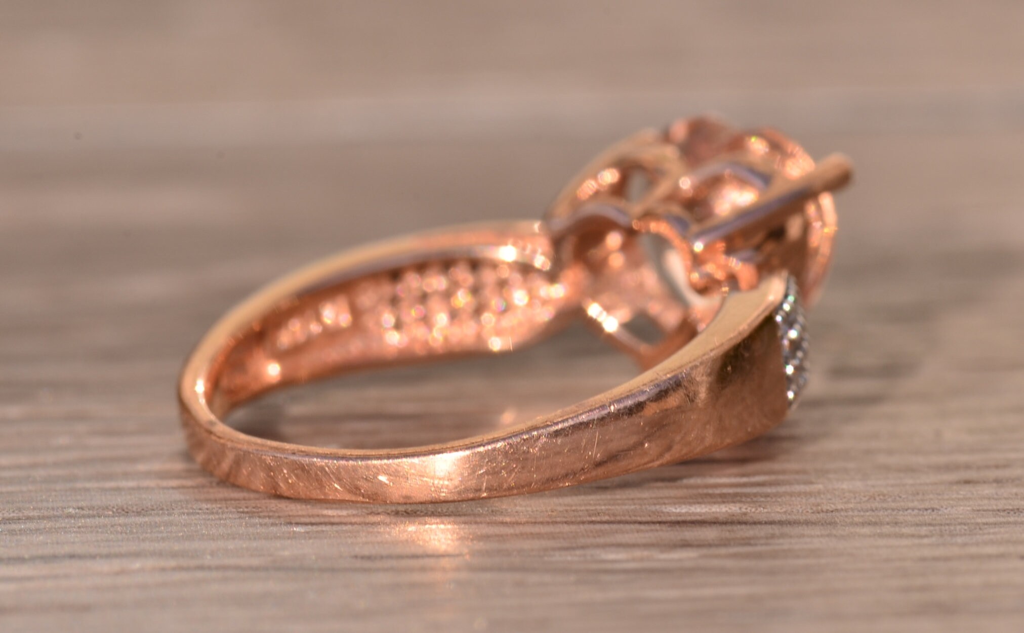 SOLD - The Lititz: Rose Gold Ring set with Heart Shaped Morganite and Diamonds - Image 5