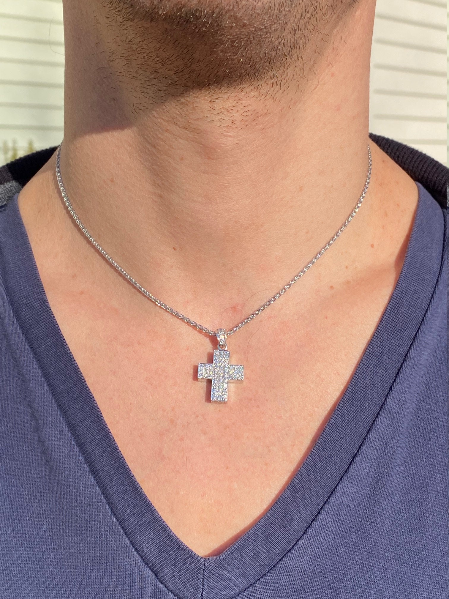 SOLD: Platinum and White Gold Diamond Cross Necklace - Image 5