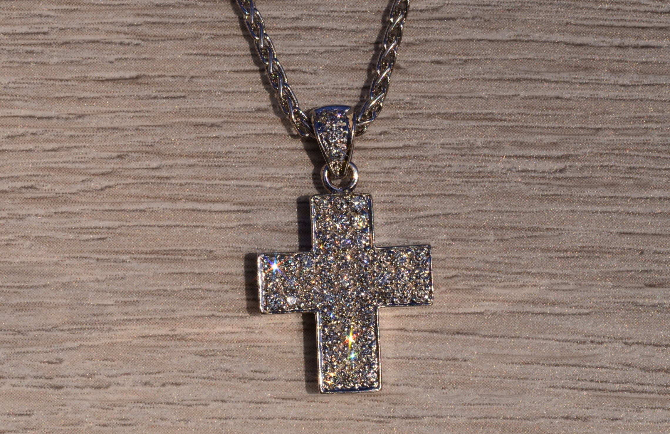 SOLD: Platinum and White Gold Diamond Cross Necklace - Image 2