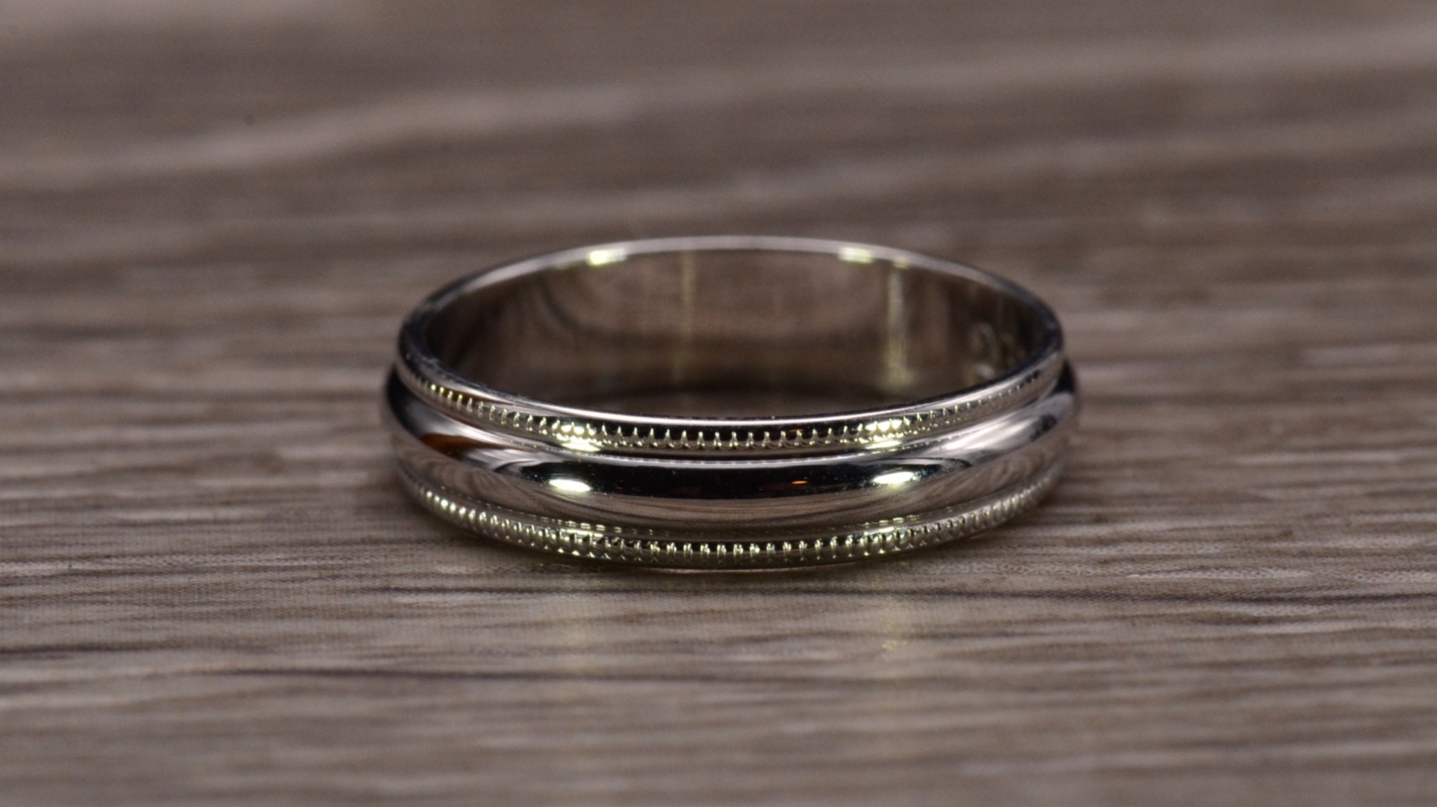 The Kagel Canyon: White Gold Band Finished with Milgrain - Image 2