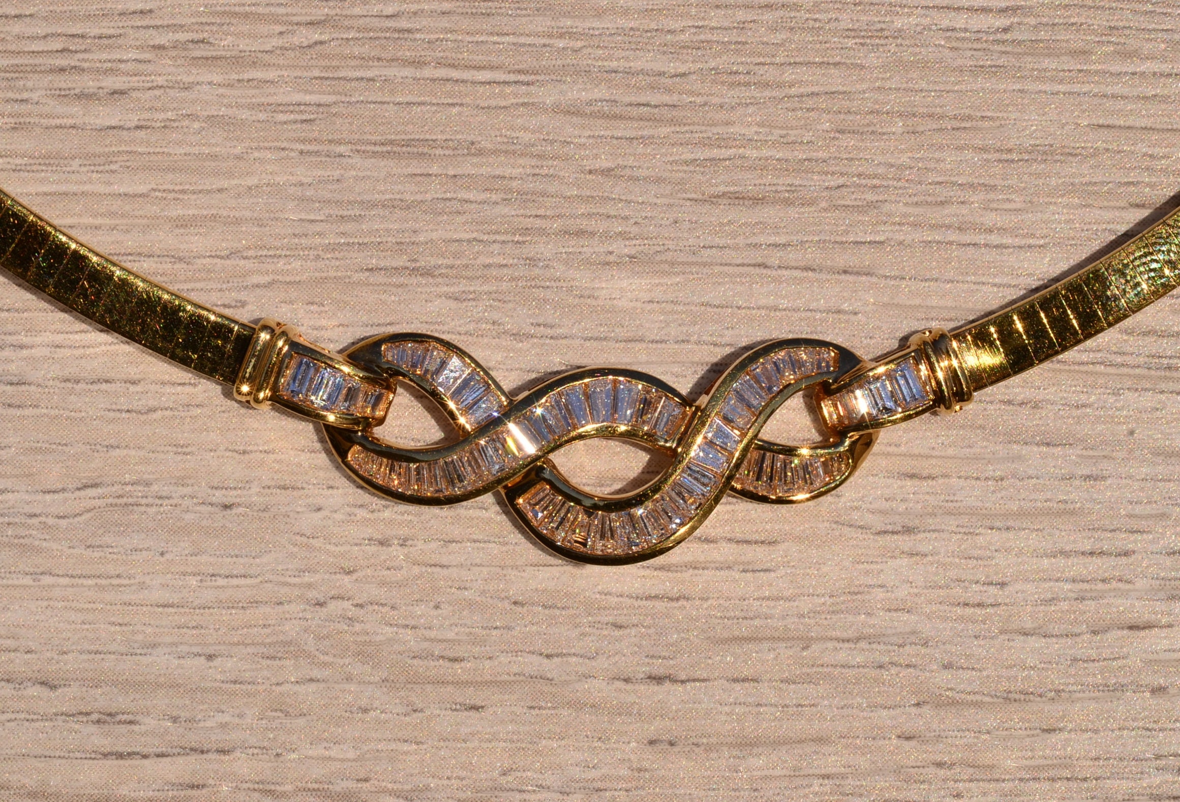 SOLD - The Swanton: Infinity Diamond Necklace in Yellow Gold with Omega Necklace - Image 2
