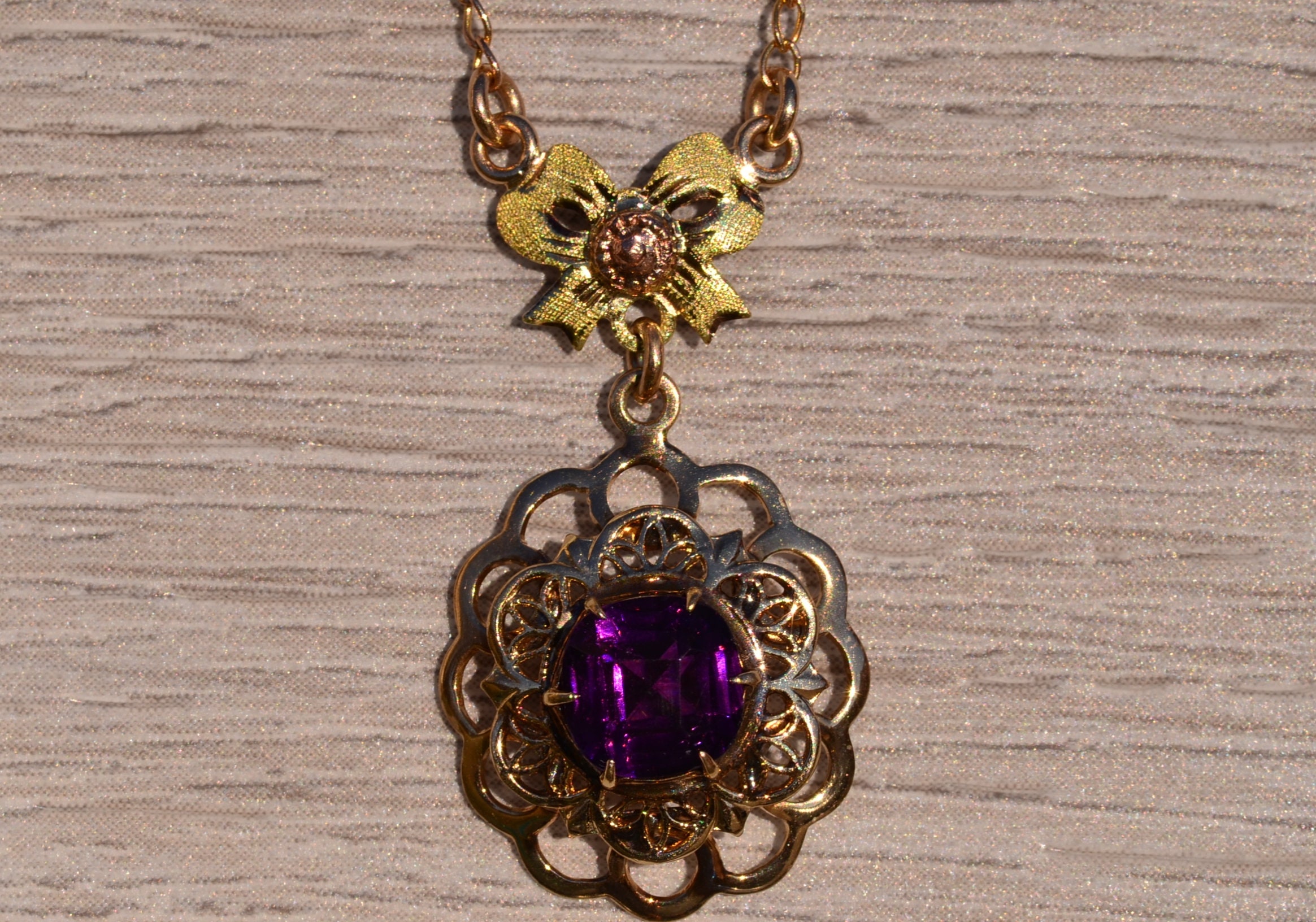 The Canton: Early Retro Era Rose Gold and Yellow Gold Amethyst Necklace - Image 2