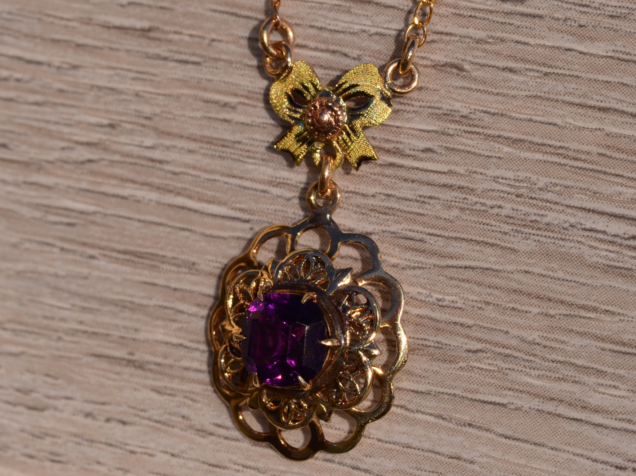 The Canton: Early Retro Era Rose Gold and Yellow Gold Amethyst Necklace - Image 3