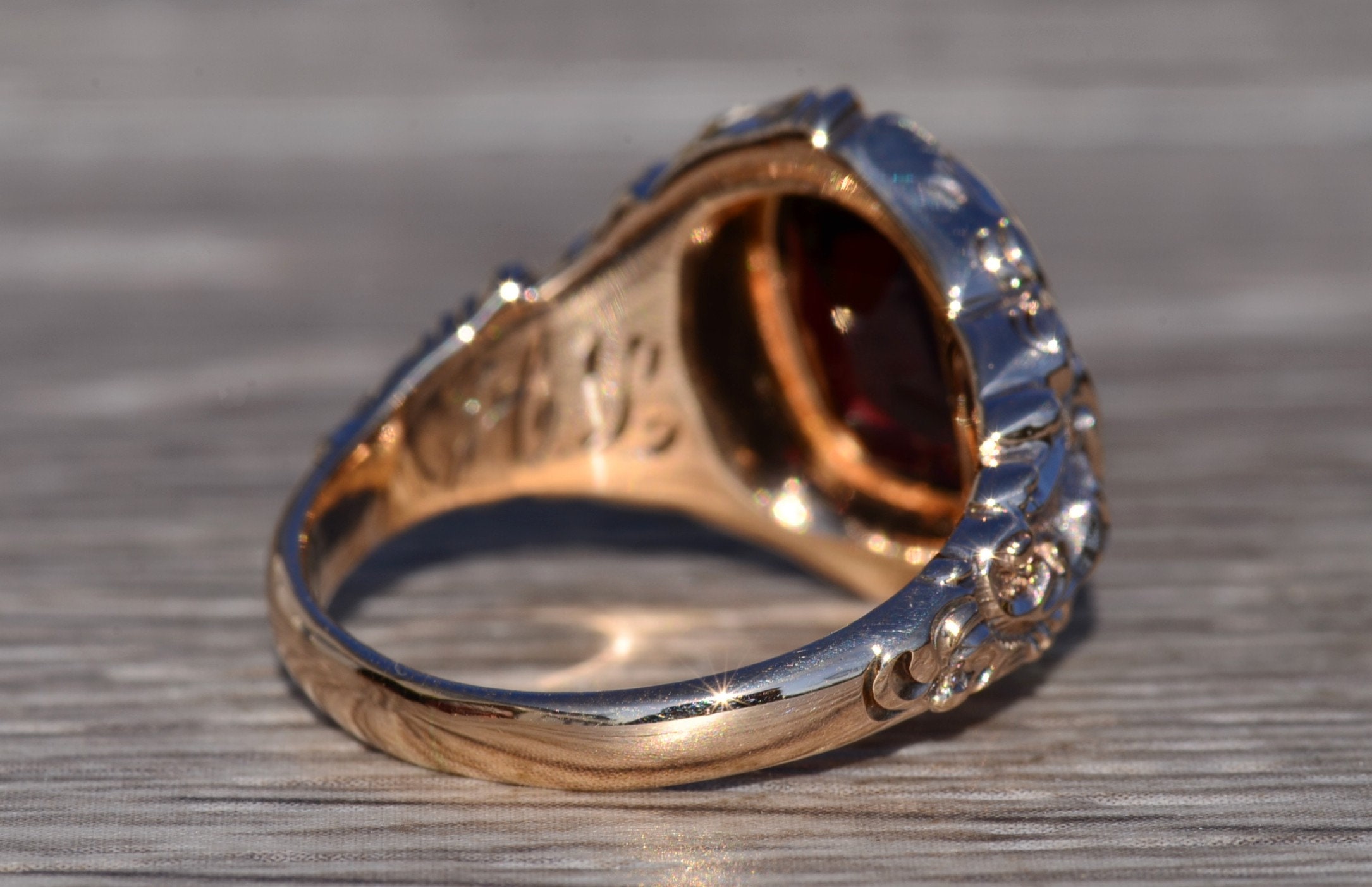 SOLD - The Oxnard: Baroque and Rococo Era Rose Gold Ring with Garnet - Image 5