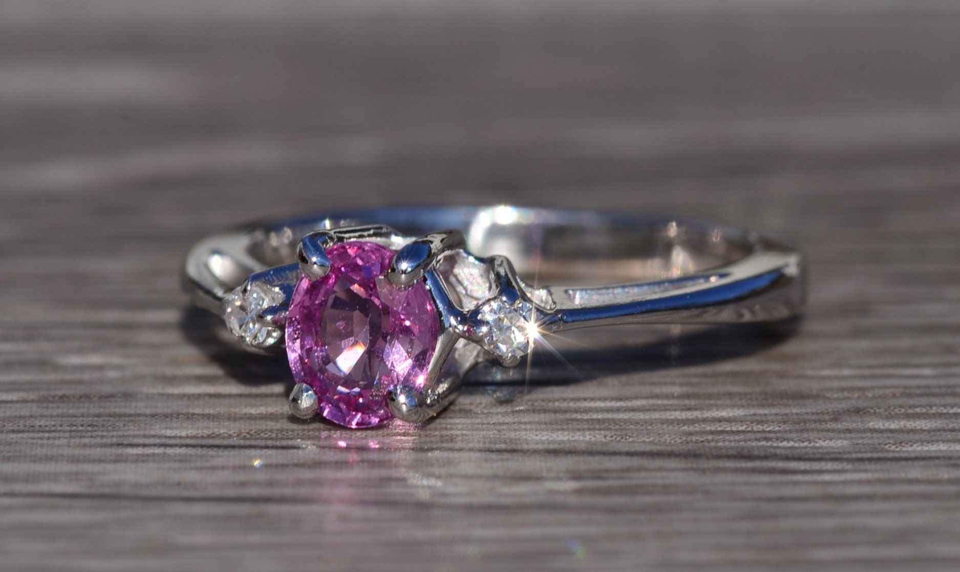 The Solvang: Bubblegum Pink Sapphire and Diamond Ring - Image 3