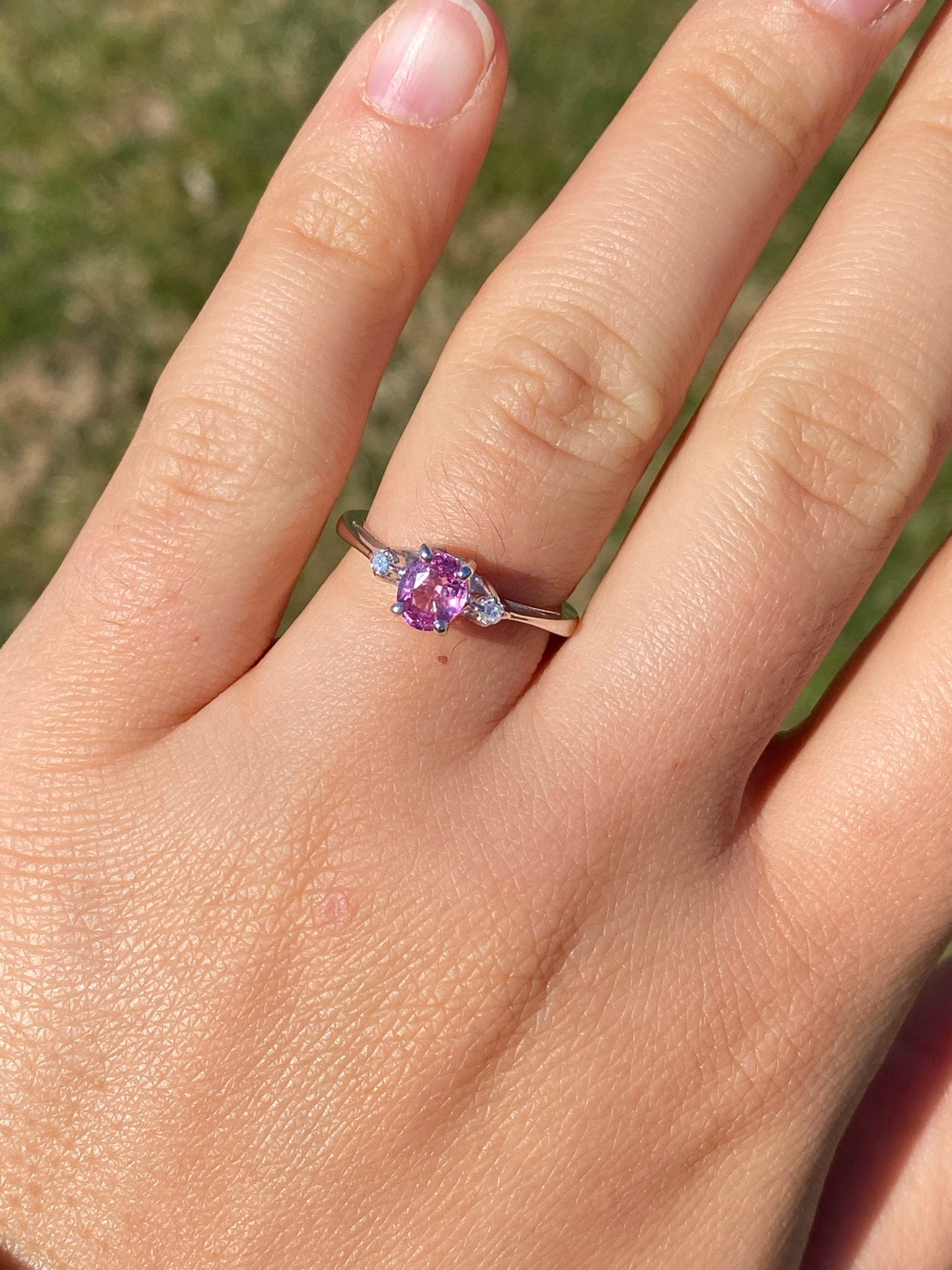 The Solvang: Bubblegum Pink Sapphire and Diamond Ring - Image 8