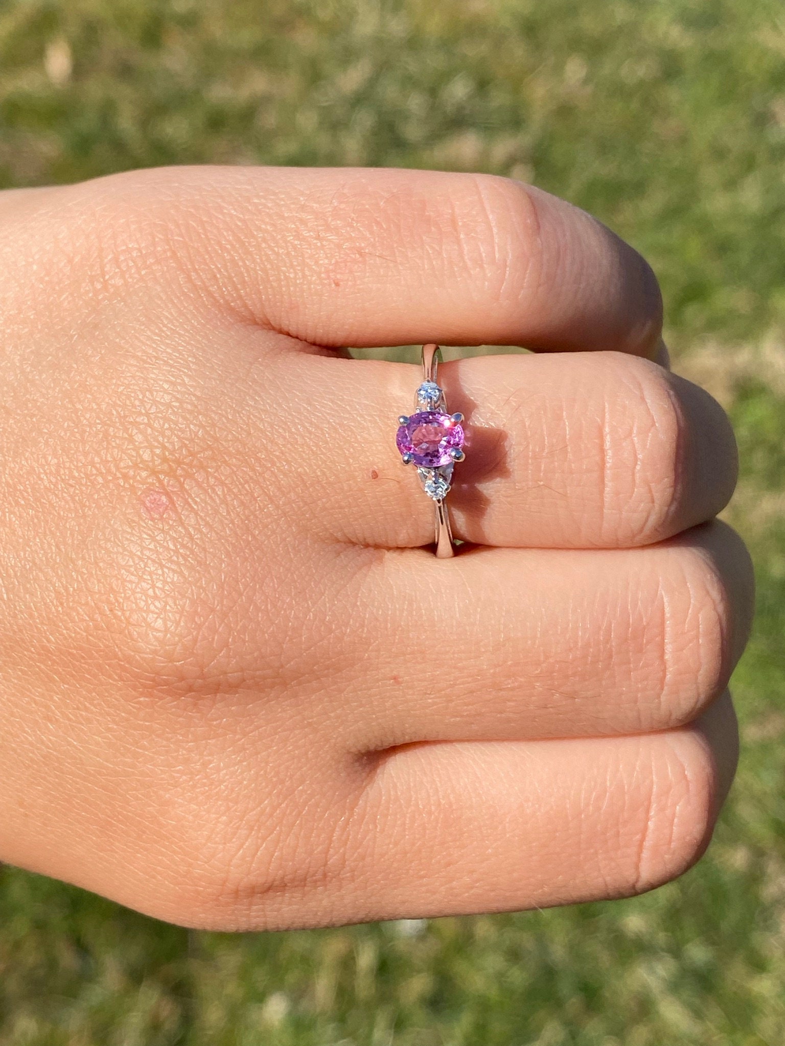 The Solvang: Bubblegum Pink Sapphire and Diamond Ring - Image 10