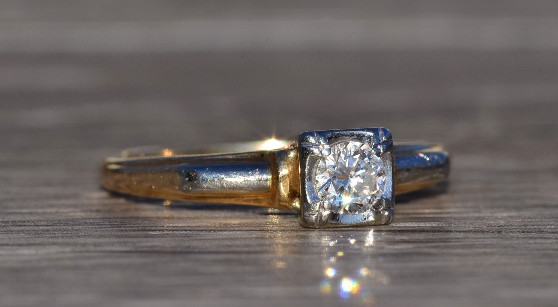 The Acorn: Antique Solitaire Engagement Ring in White and Yellow Gold - Image 6