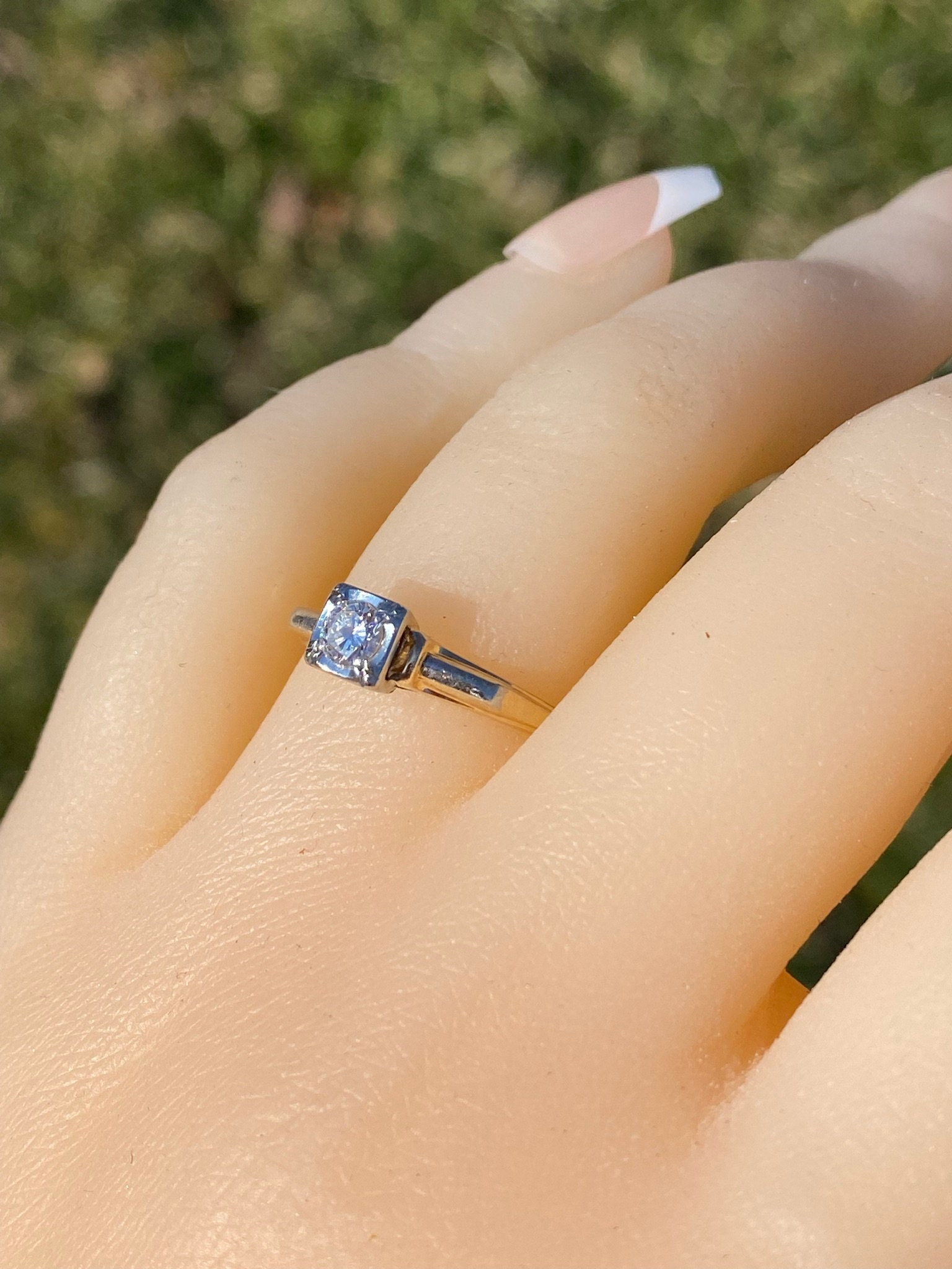 The Acorn: Antique Solitaire Engagement Ring in White and Yellow Gold - Image 9
