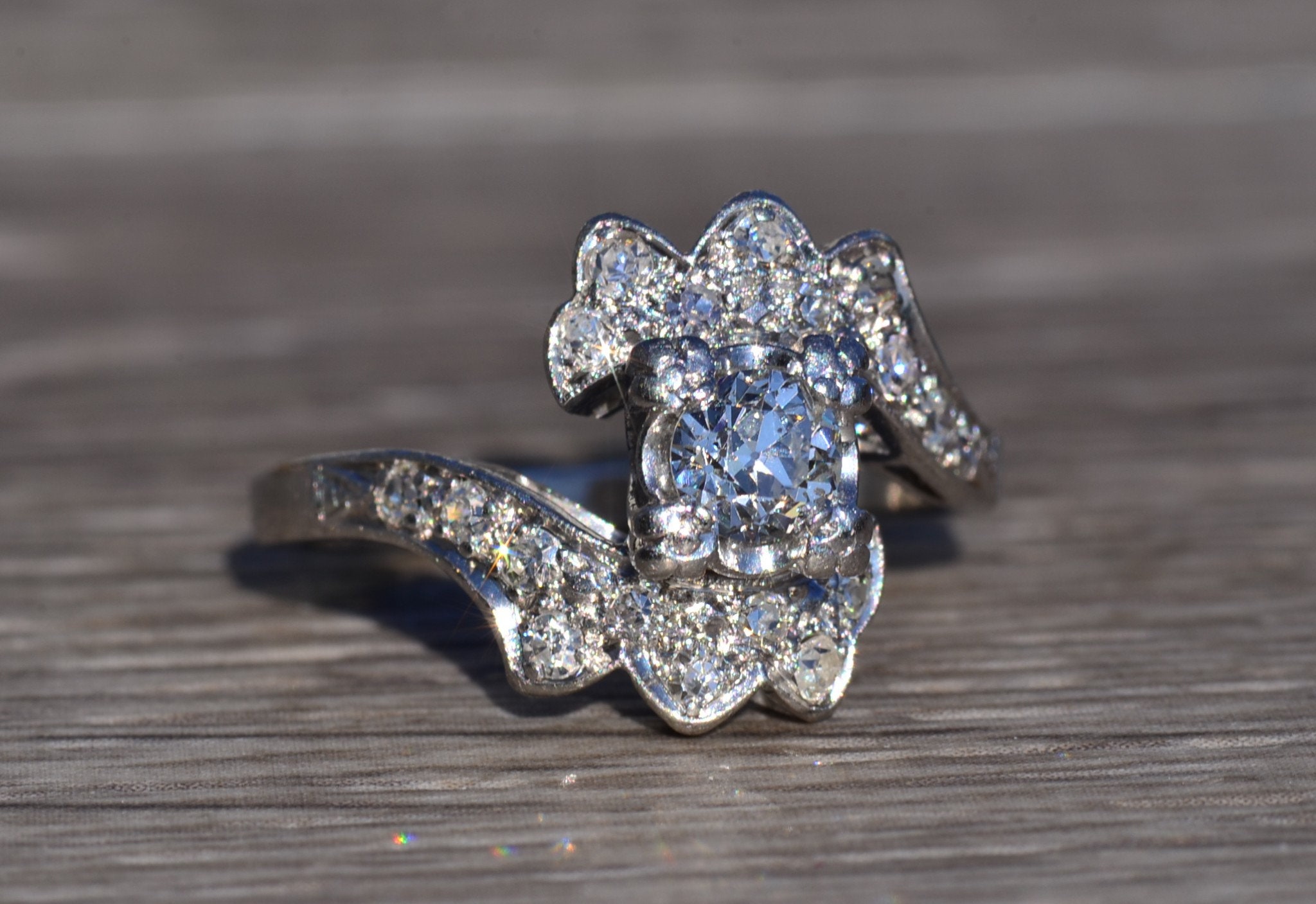The Mission Hills: Antique Platinum Bypass Engagement Ring - Image 6