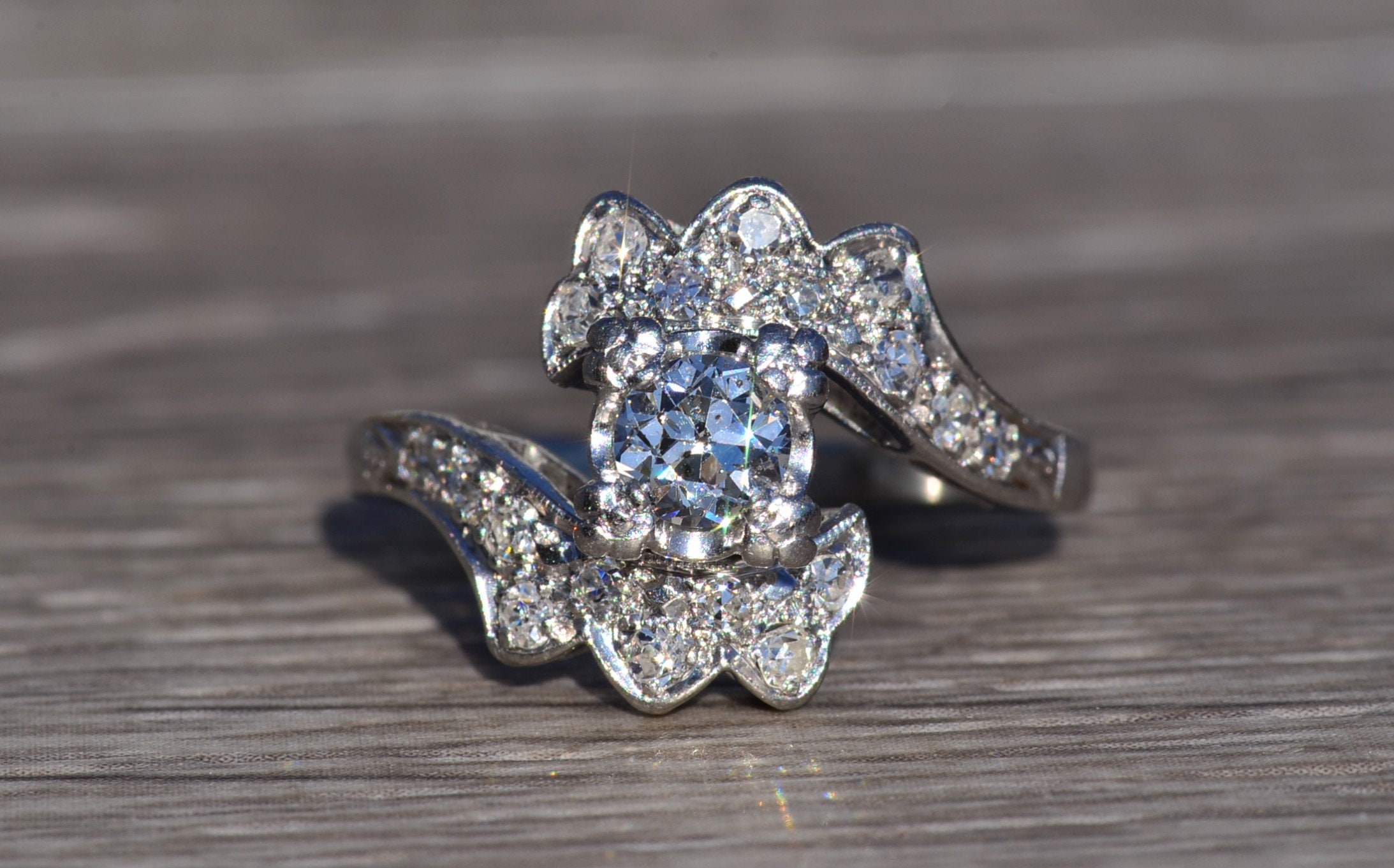 The Mission Hills: Antique Platinum Bypass Engagement Ring - Image 7