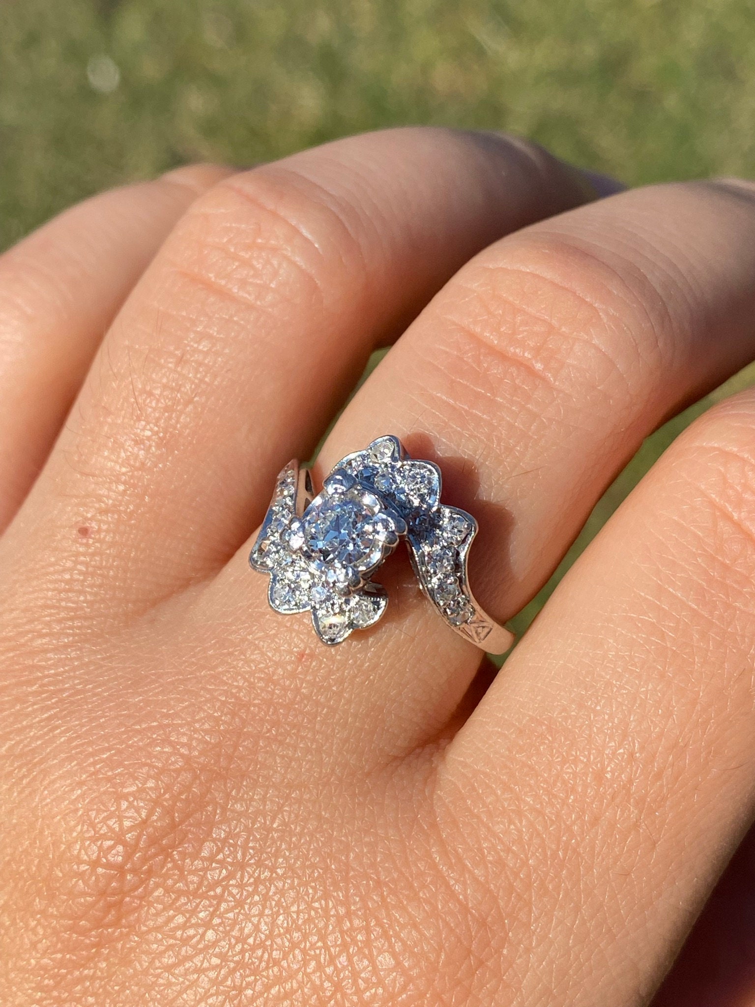 The Mission Hills: Antique Platinum Bypass Engagement Ring - Image 9