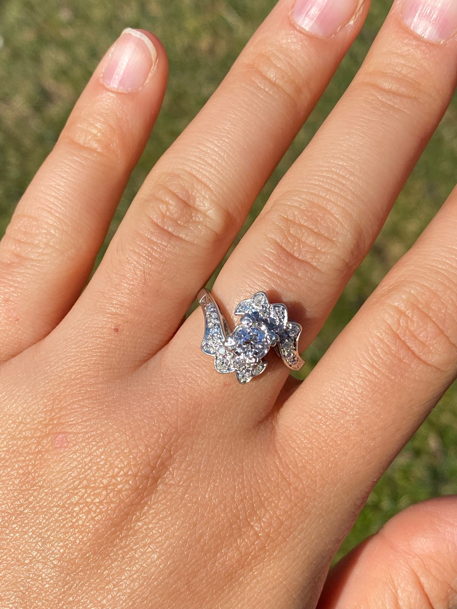 The Mission Hills: Antique Platinum Bypass Engagement Ring - Image 8