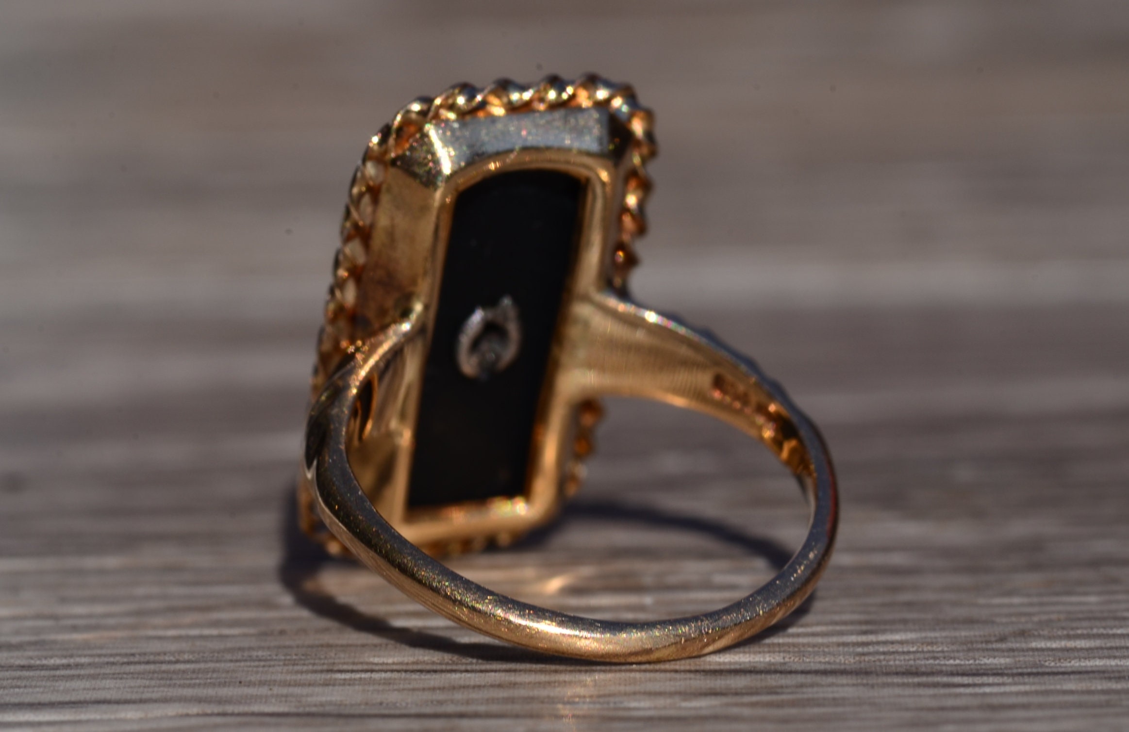 SOLD - The Posts: Vintage Yellow Gold Onyx And Diamond Ring - Image 4