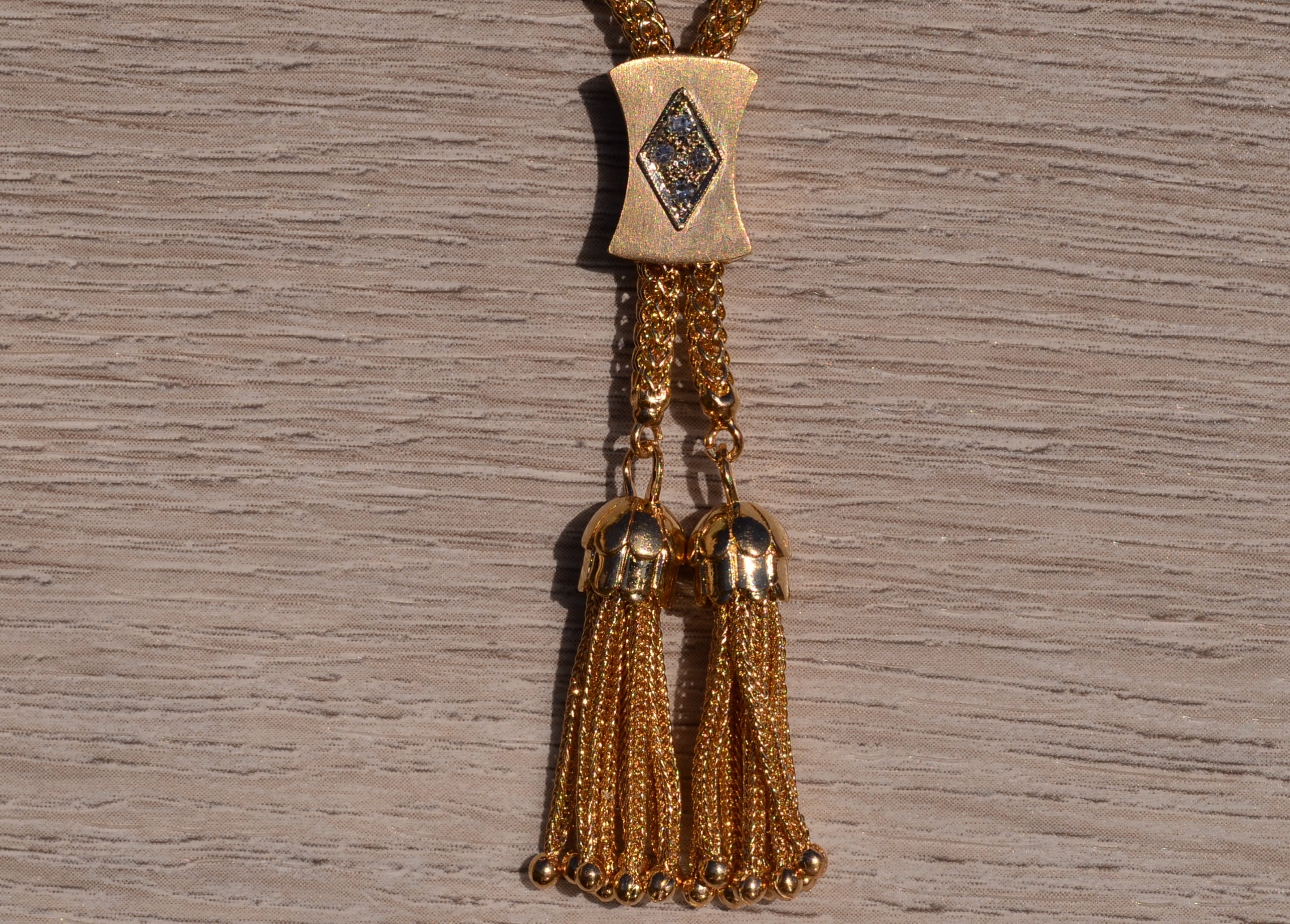 SOLD - The Cedar Park: Yellow Gold Slide Necklace with Tassels - Image 2