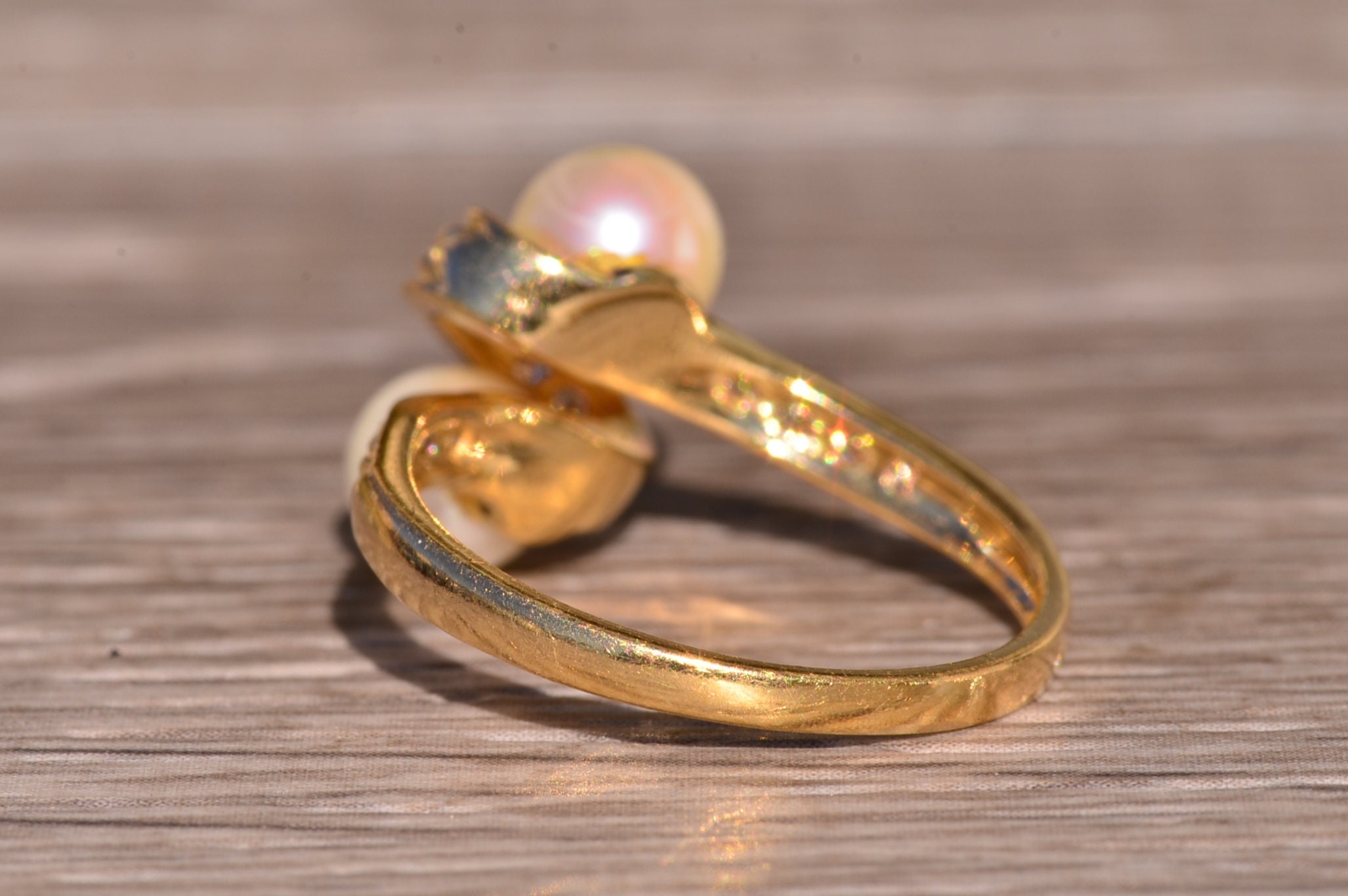 SOLD - The Garfield: Vintage Two Stone Toi et Moi Pearl Ring with Diamonds - Image 4