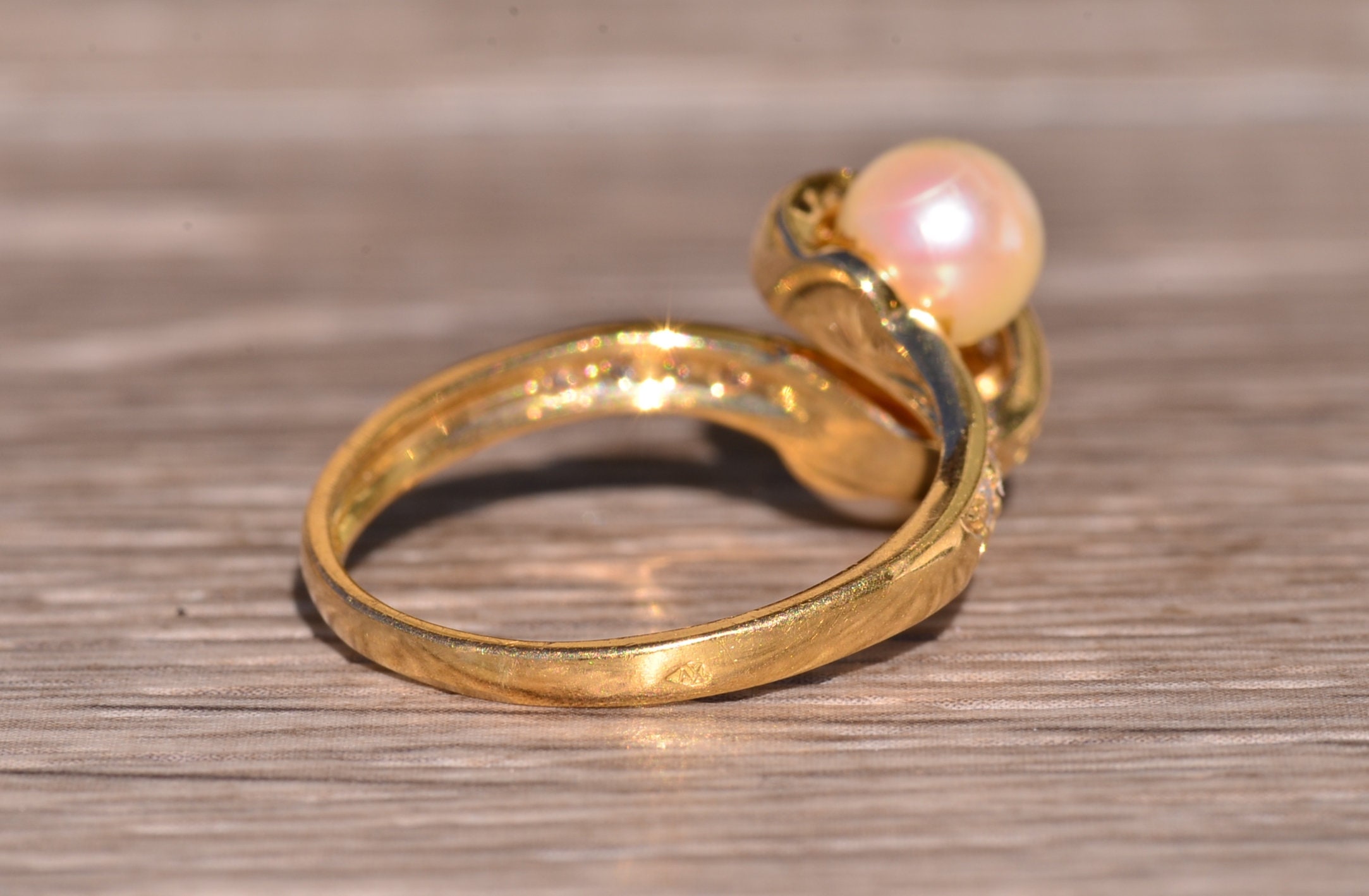 SOLD - The Garfield: Vintage Two Stone Toi et Moi Pearl Ring with Diamonds - Image 5